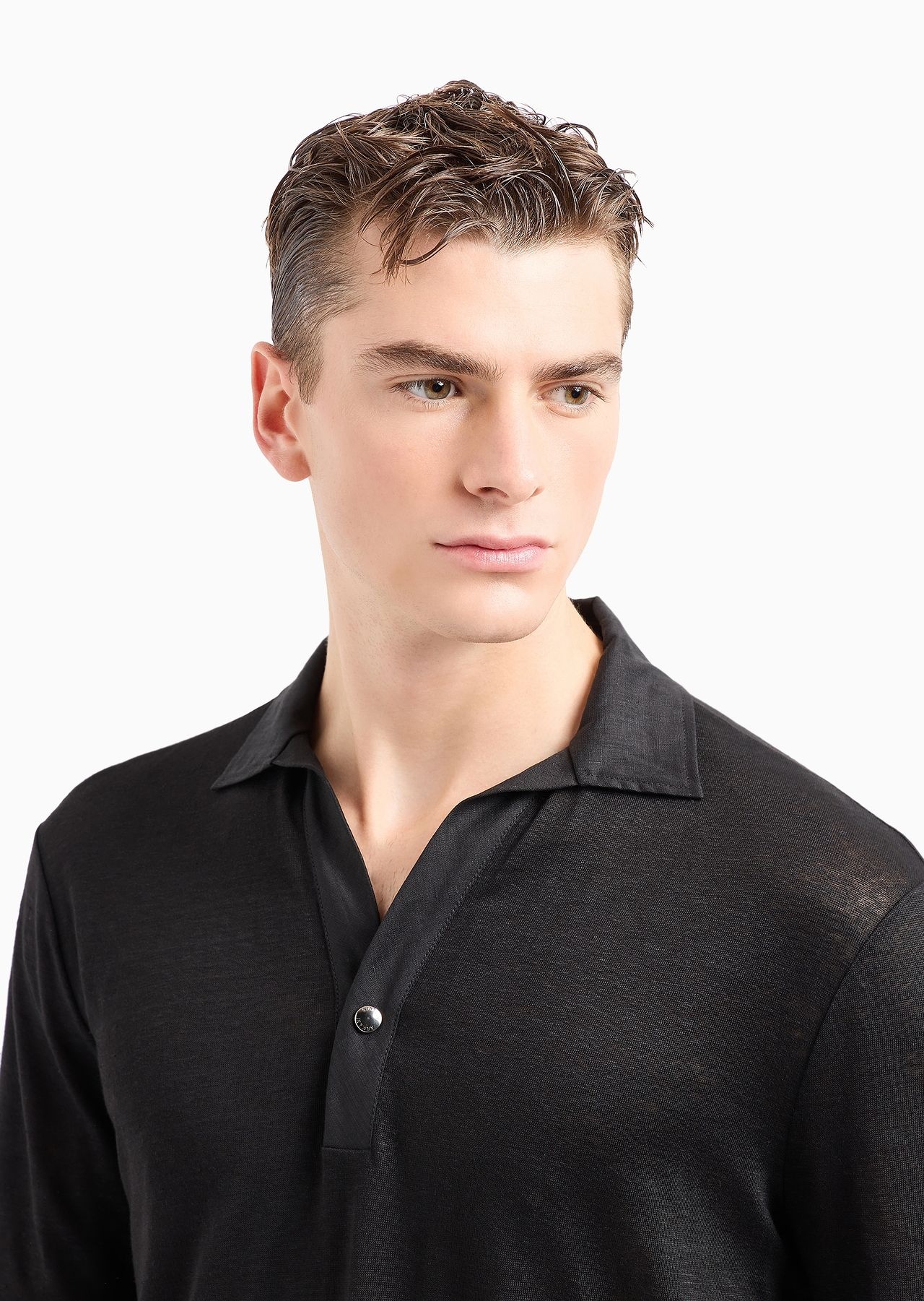 Long-sleeved polo shirt in pure linen jersey - 5