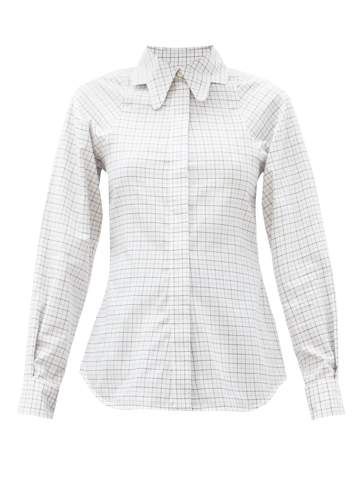 Butterfly-collar checked cotton shirt - 1