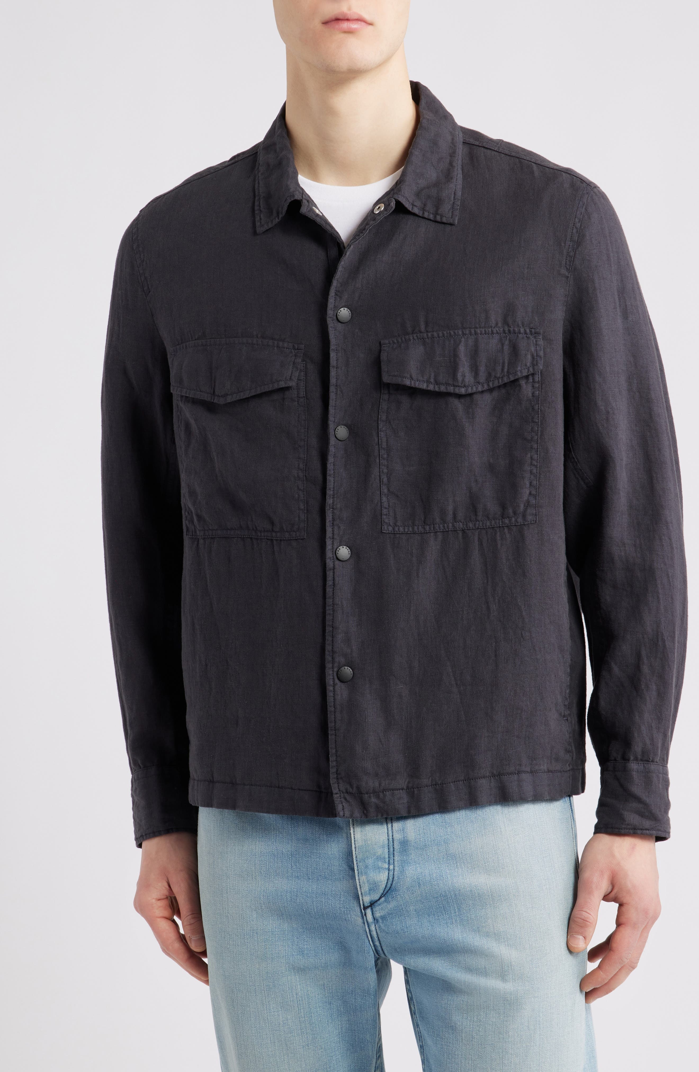 rag & bone Angus Linen Shirt Jacket in Black at Nordstrom - 4