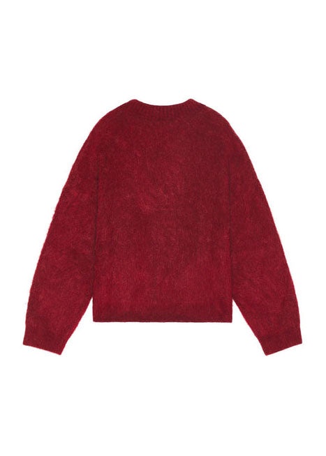 BURGUNDY BRUSHED MOHAIR SO LINE V-NECK SWEATER - 2