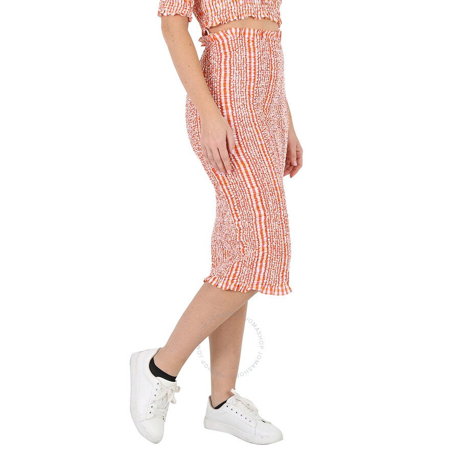 Kenzo Ladies Medium Orange Check Ruched Midi Skirt - 5