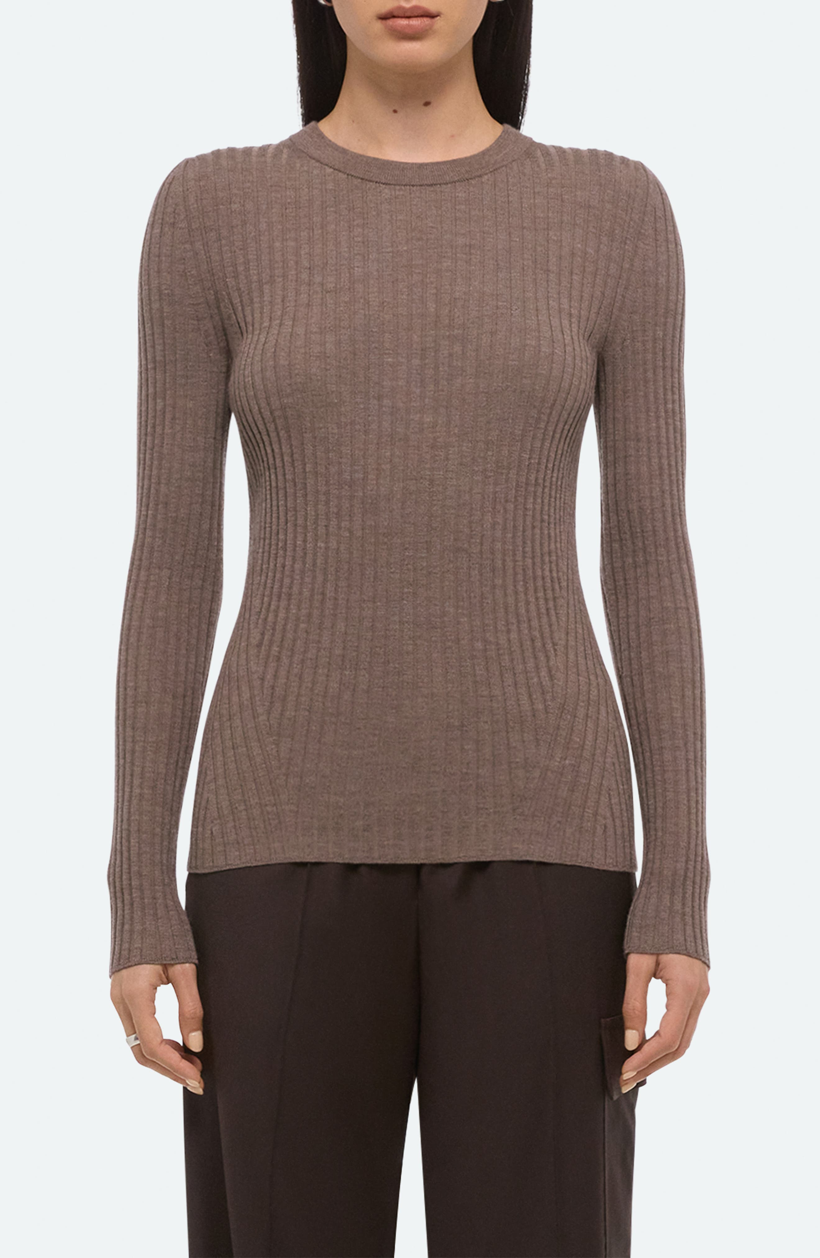 Helmut Lang Cutout Back Rib Top in Light Brown Melange at Nordstrom - 1