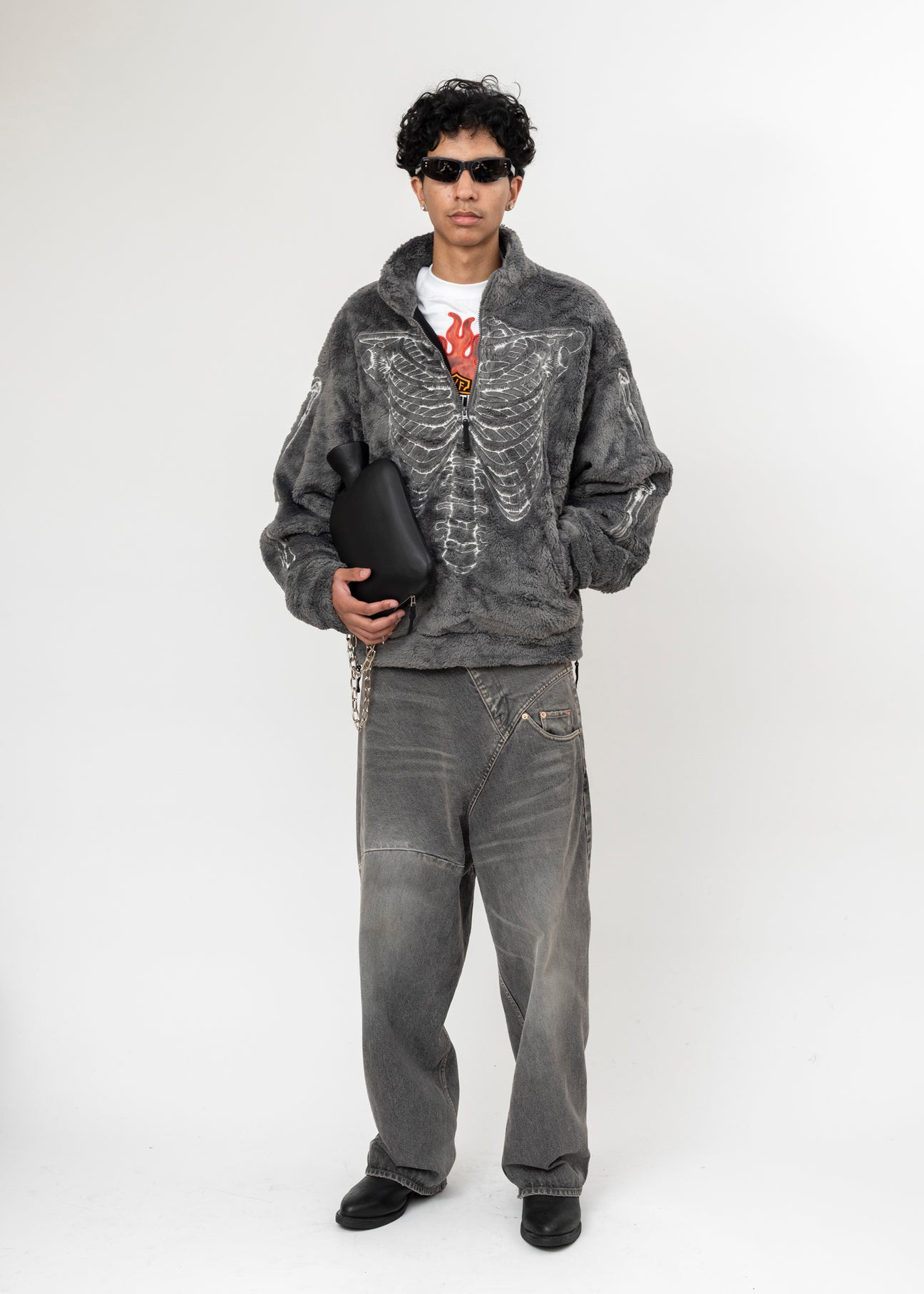 GREY DOUBLET GLOWINTHEDARK SKELTON FLEECEJACKET - 5