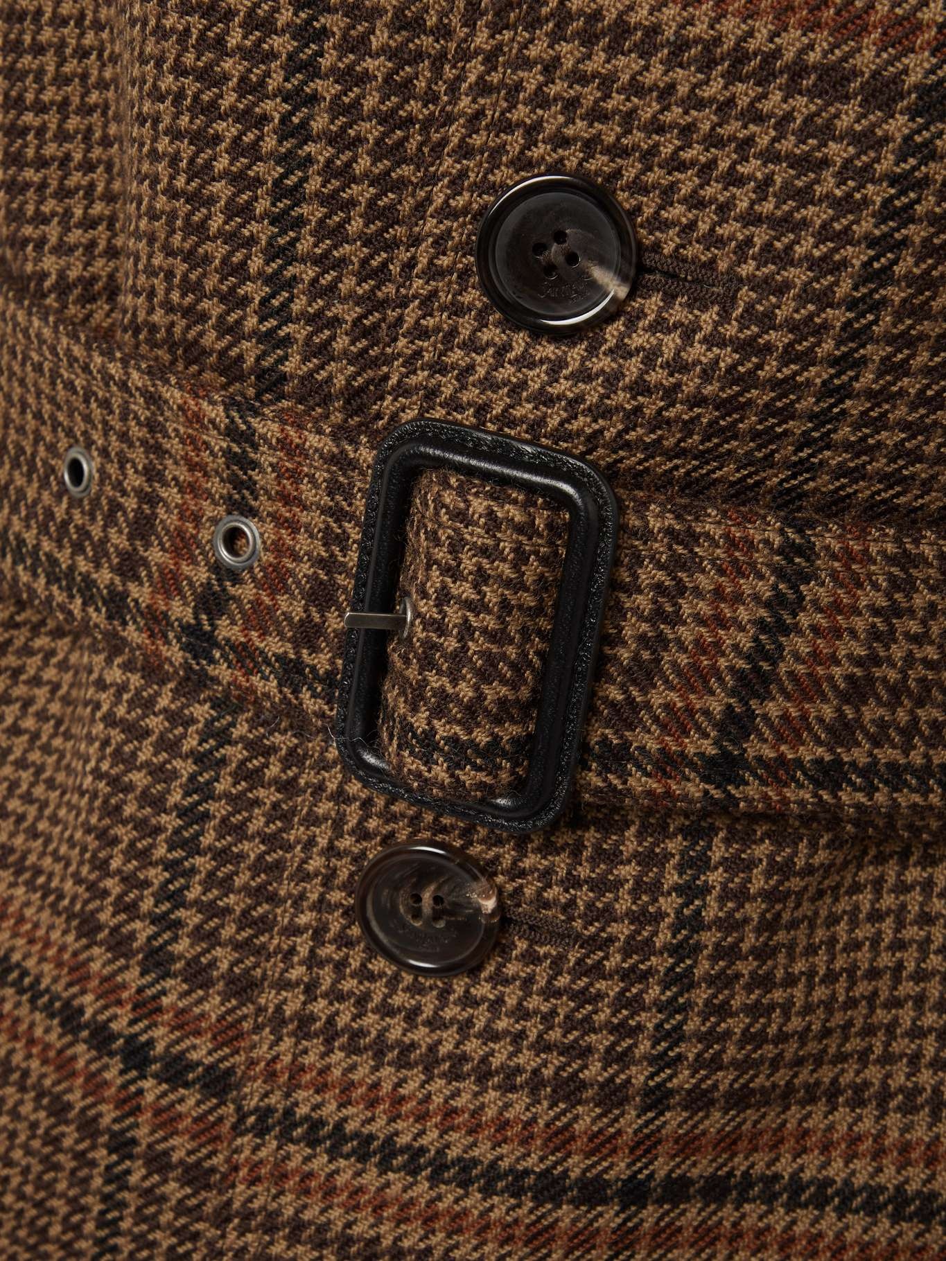 Belted checked wool trench coat Brown - 4