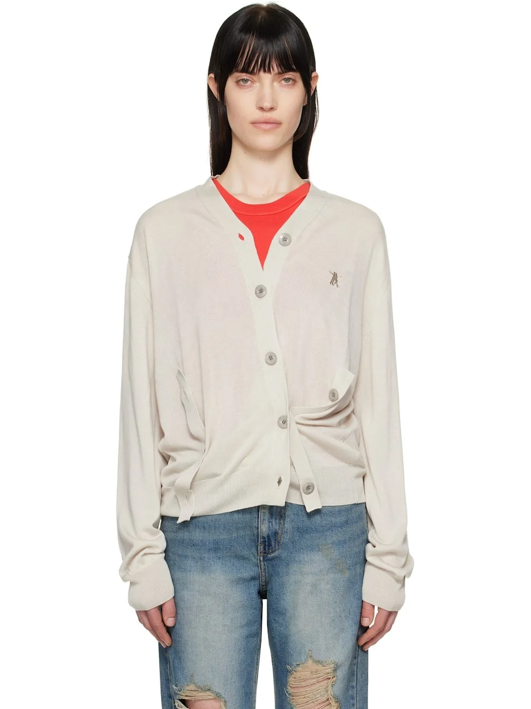 Gray Twisted Placket Cardigan - 1