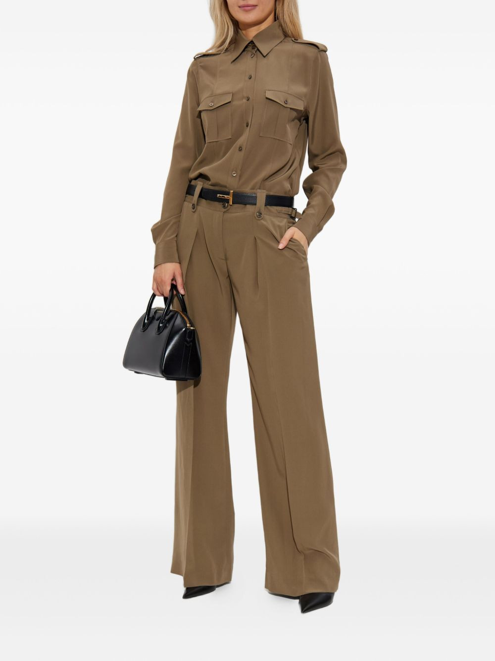 pleated button-fastening trousers - 2