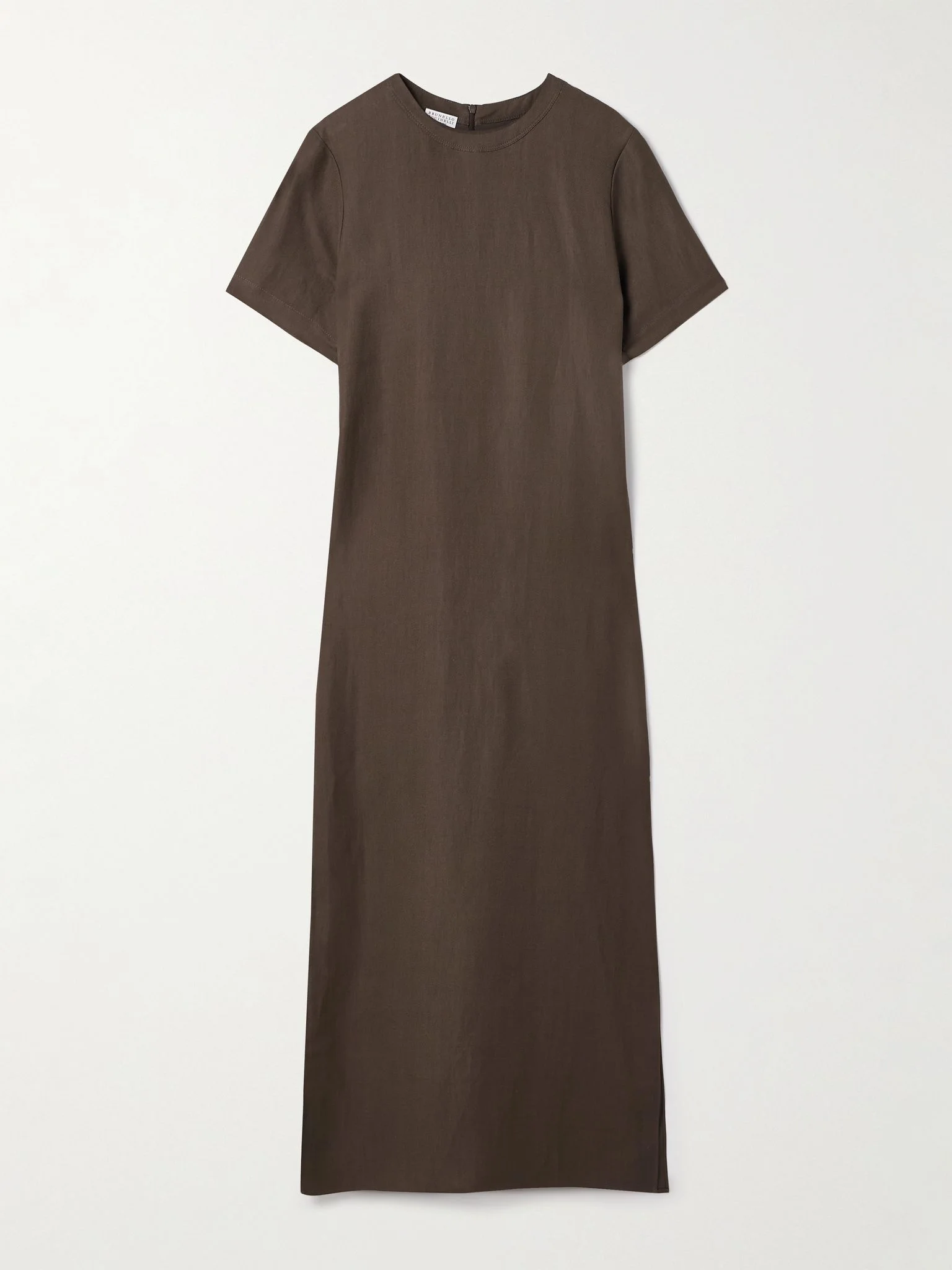 Bead-embellised twill midi dress Brown - 1