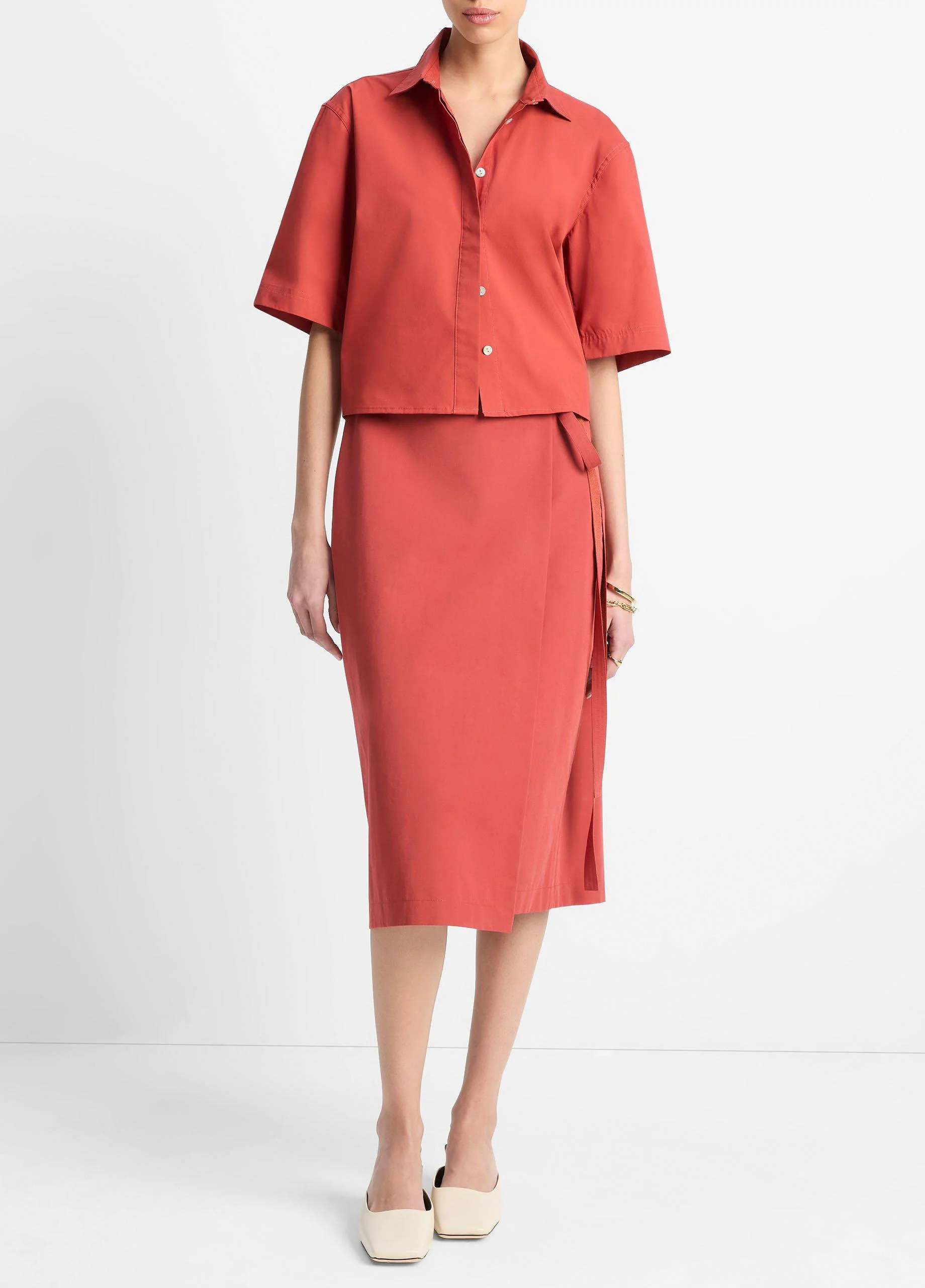 Cotton-Blend Straight Wrap Skirt - 1