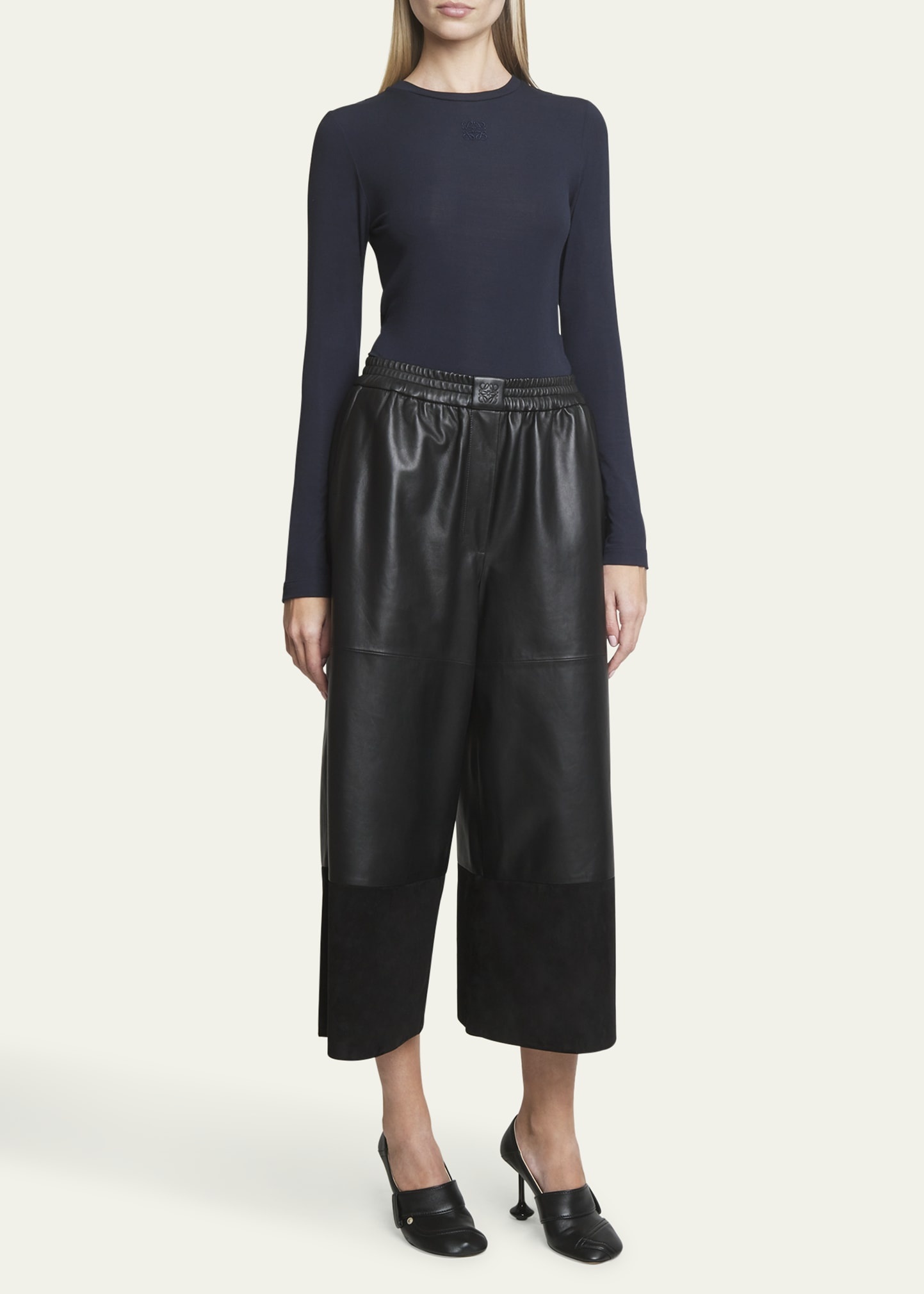 Cropped Leather and Suede Trousers - 2