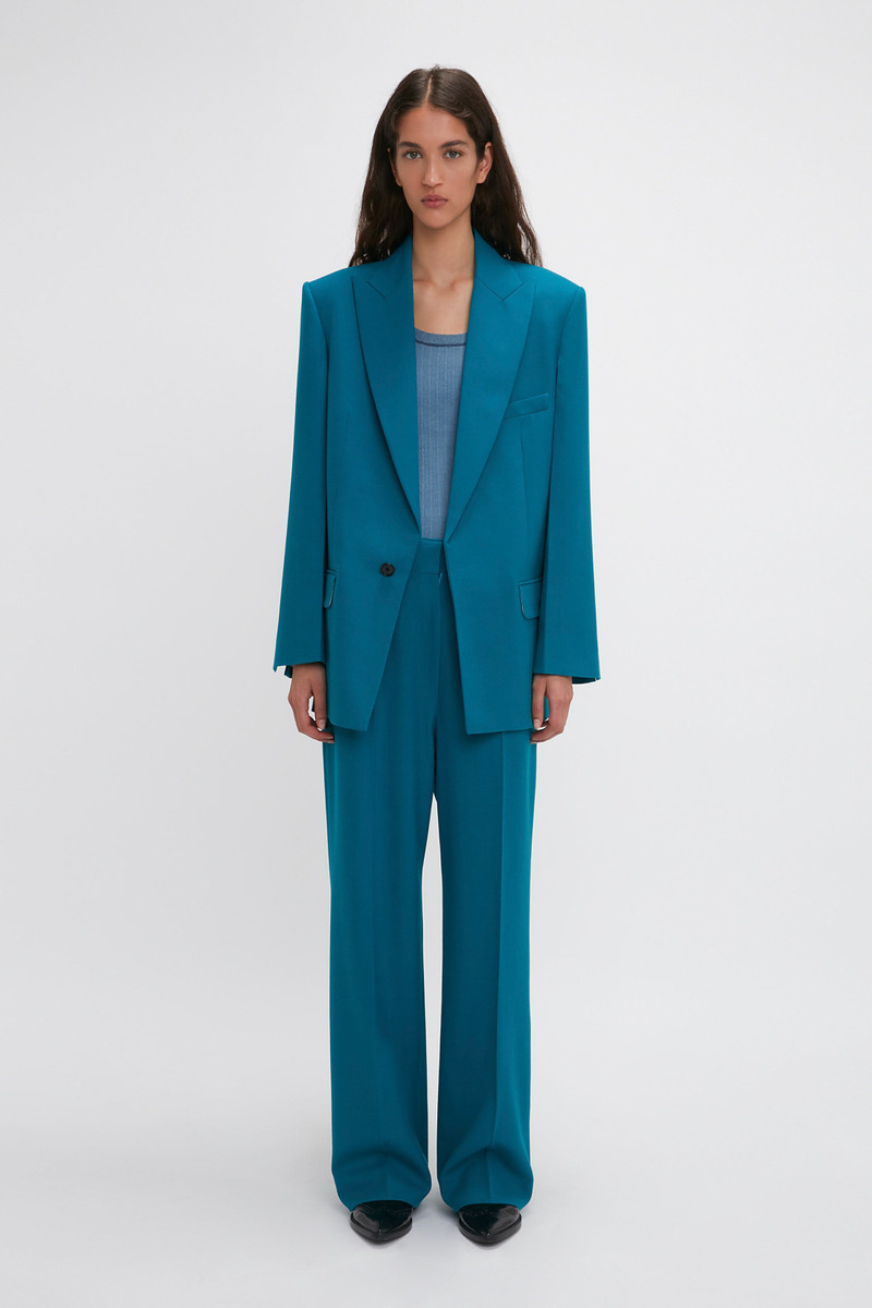 Victoria Beckham Peak Lapel Jacket In Petroleum outlook