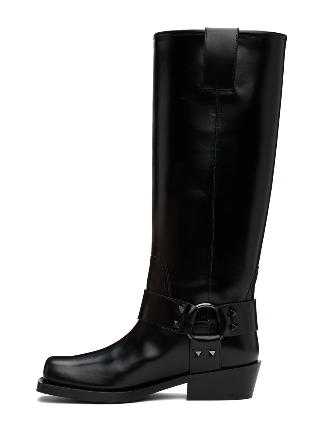 Black Rockstud Tall Biker Boots - 3