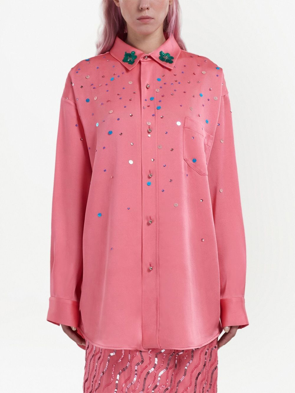 sequin-embellished oversized shirt - 3