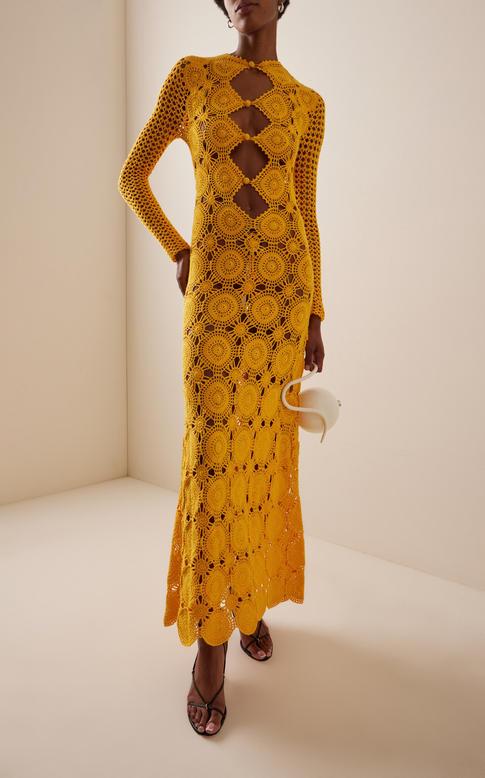 Siula Crocheted Cotton Maxi Dress yellow - 6