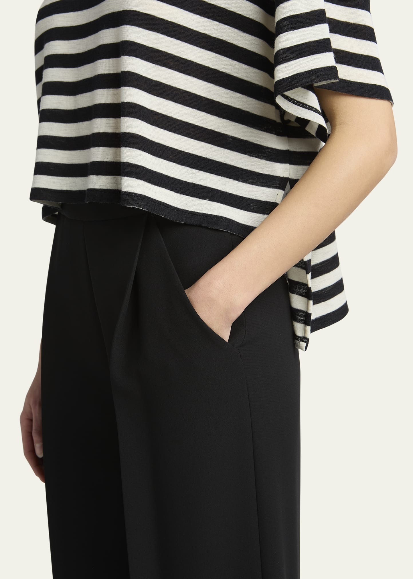 Stripe High Low Wool T-Shirt - 5