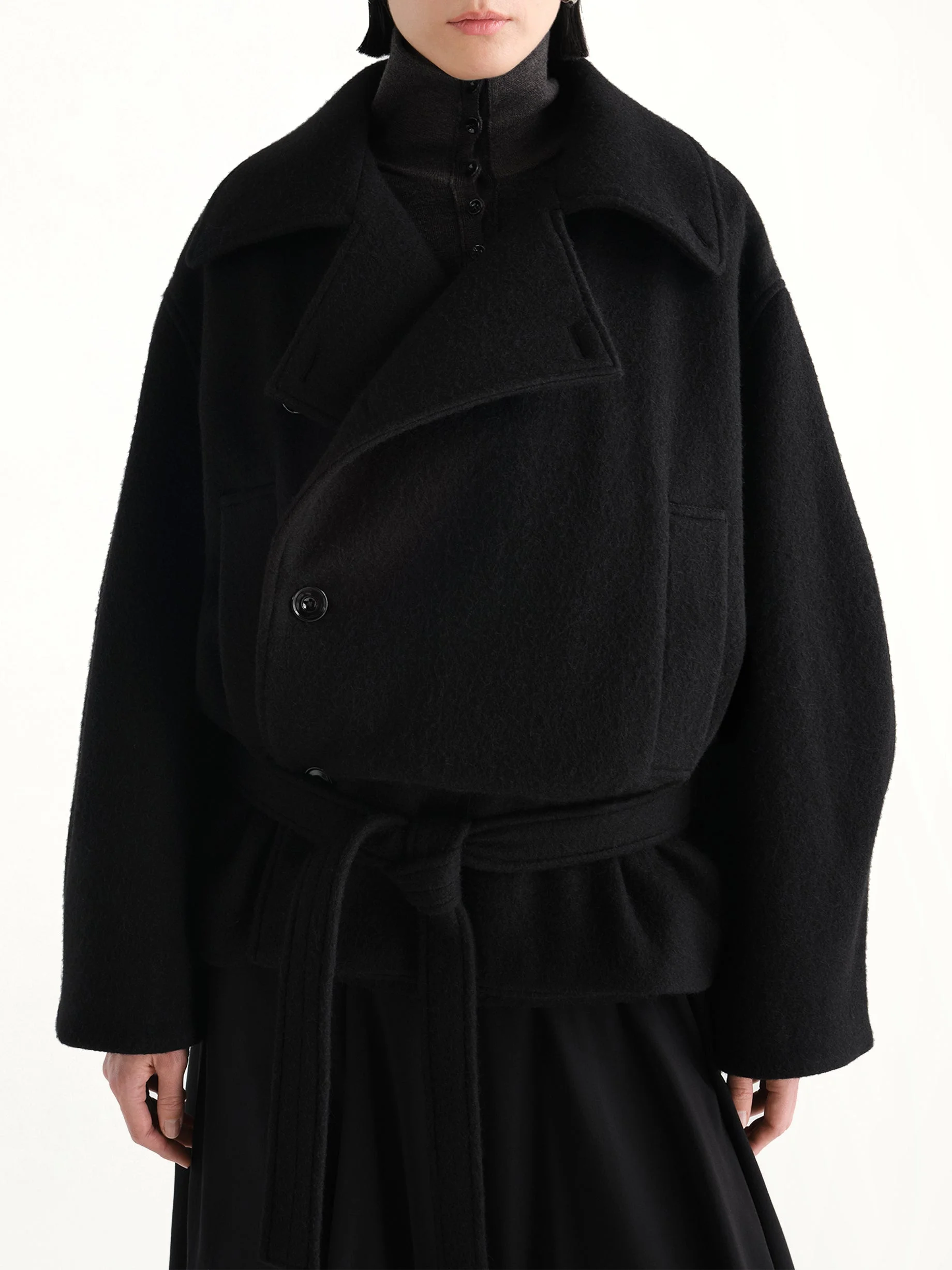 Short Wrap Coat in Black - 1