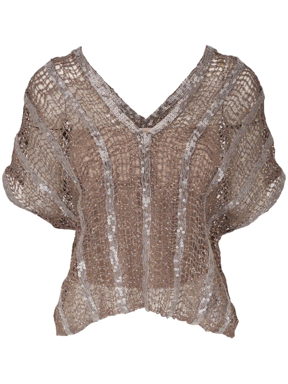 sequin-embellished open-knit top - 1