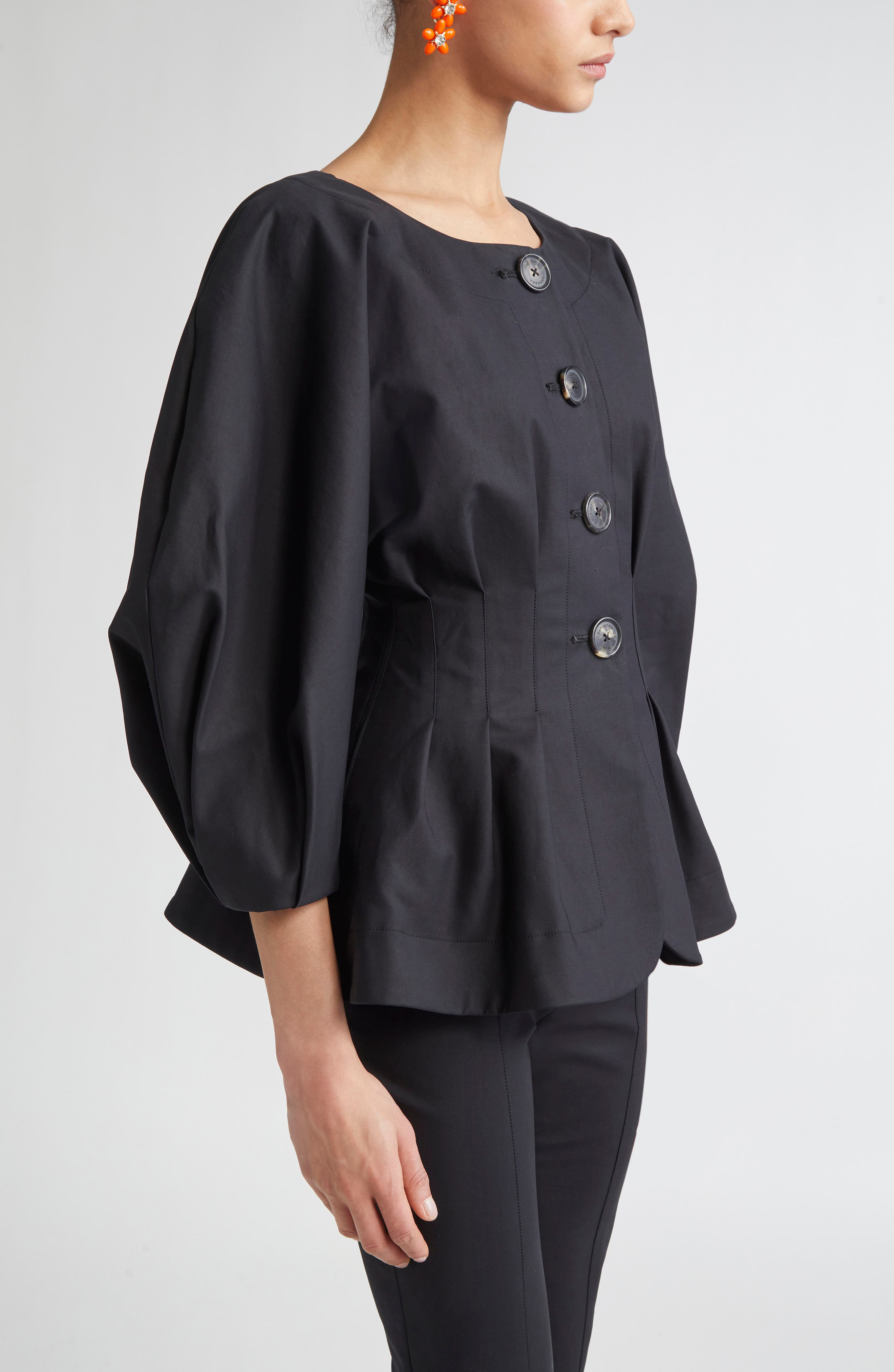 Carolina Herrera Pleated Waist Jacket in Black at Nordstrom - 4