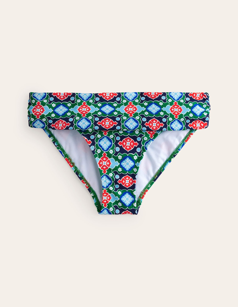 Classic Fold Bikini Bottoms-Green Tambourine, Coastal Tile - 1
