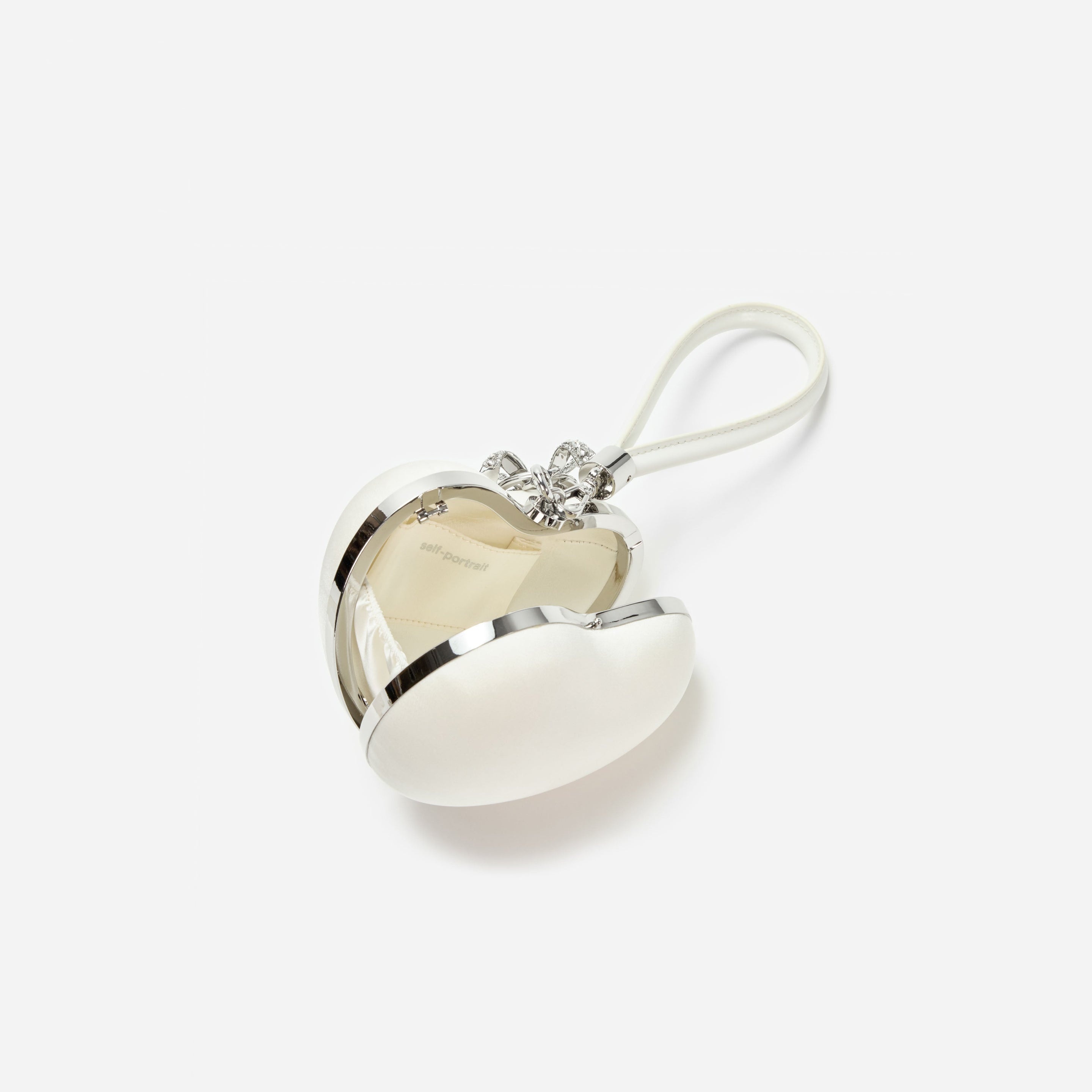 Cream Satin Top Handle Heart Clutch - 5