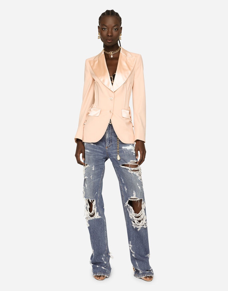 Single-breasted gabardine jacket with lacing - 4