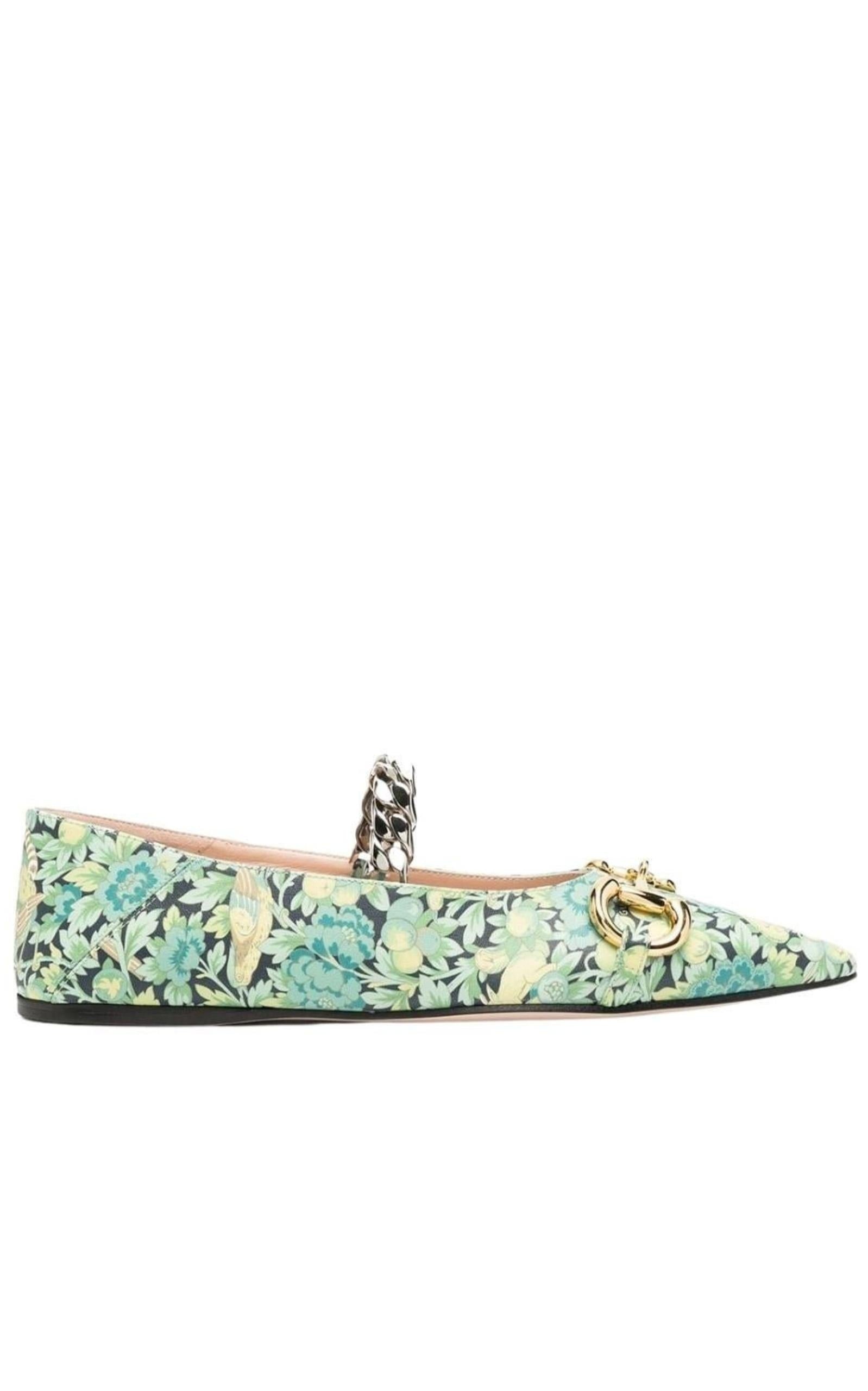 Floral Horsebit Ballerina Shoes - 1