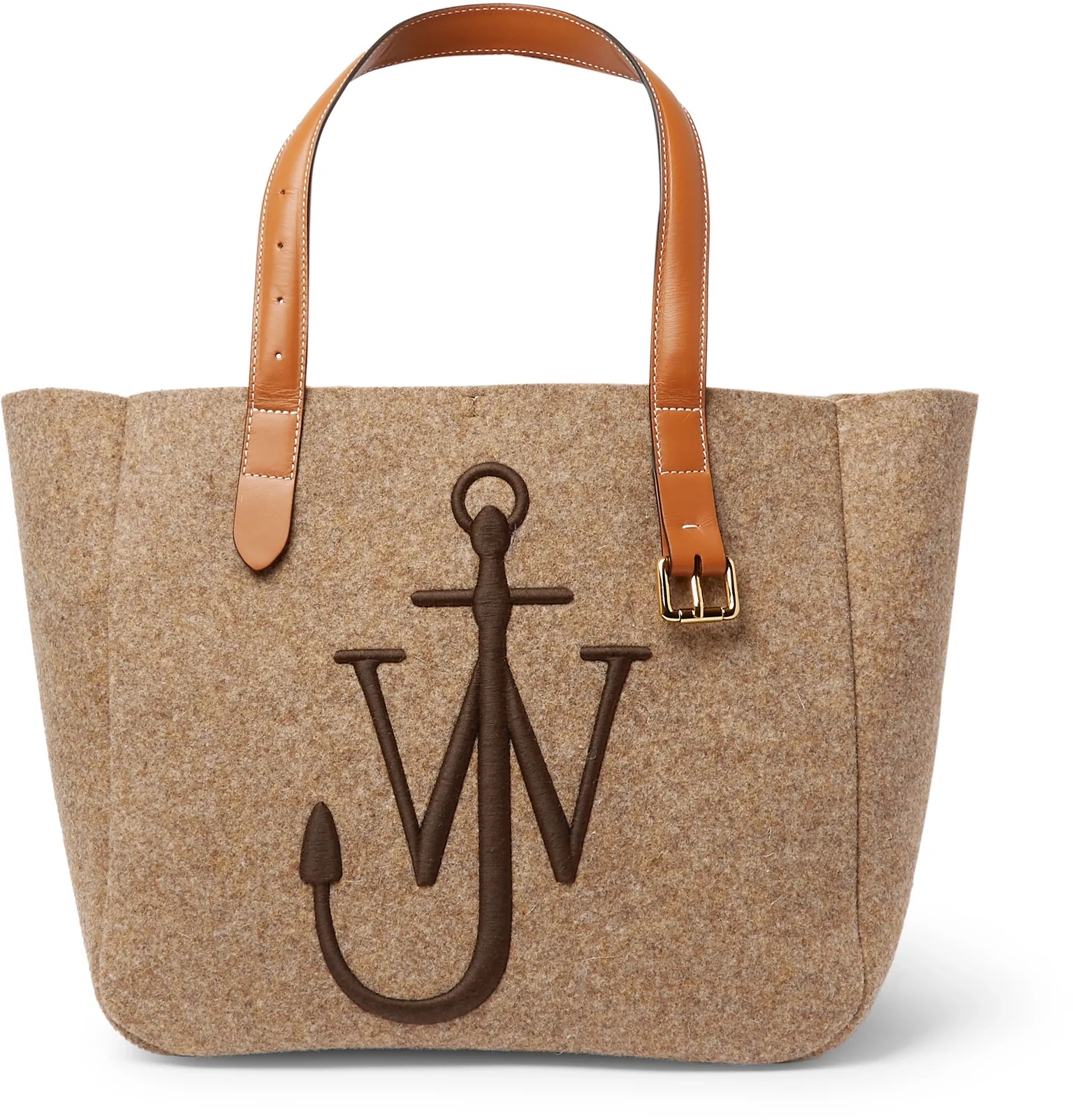 Logo-Embroidered Leather-Trimmed Felt Tote Bag - 1