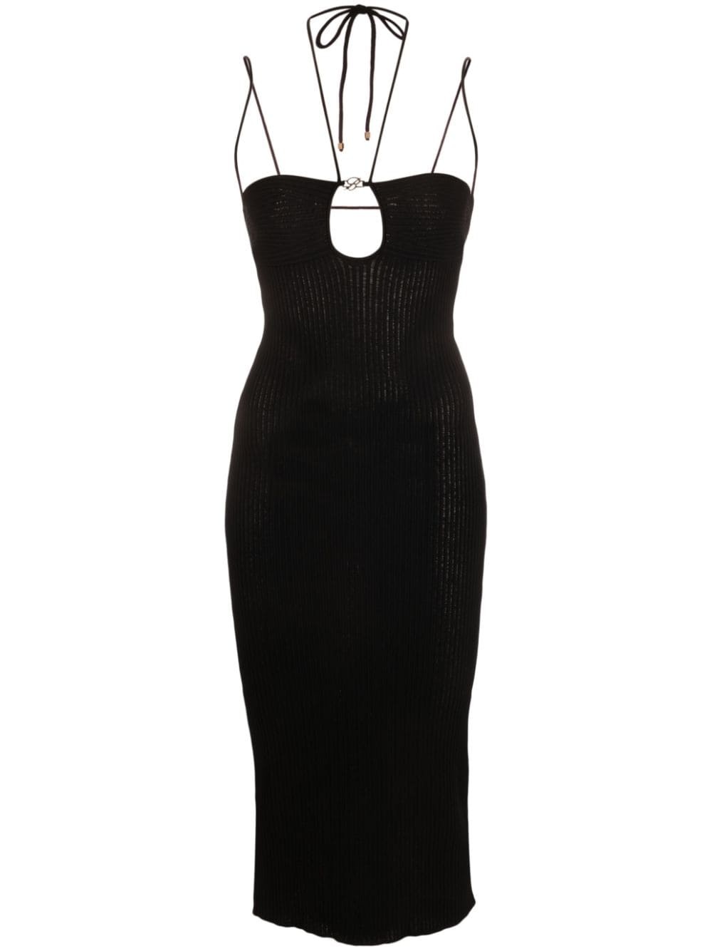 logo-plaque ribbed dress - 1