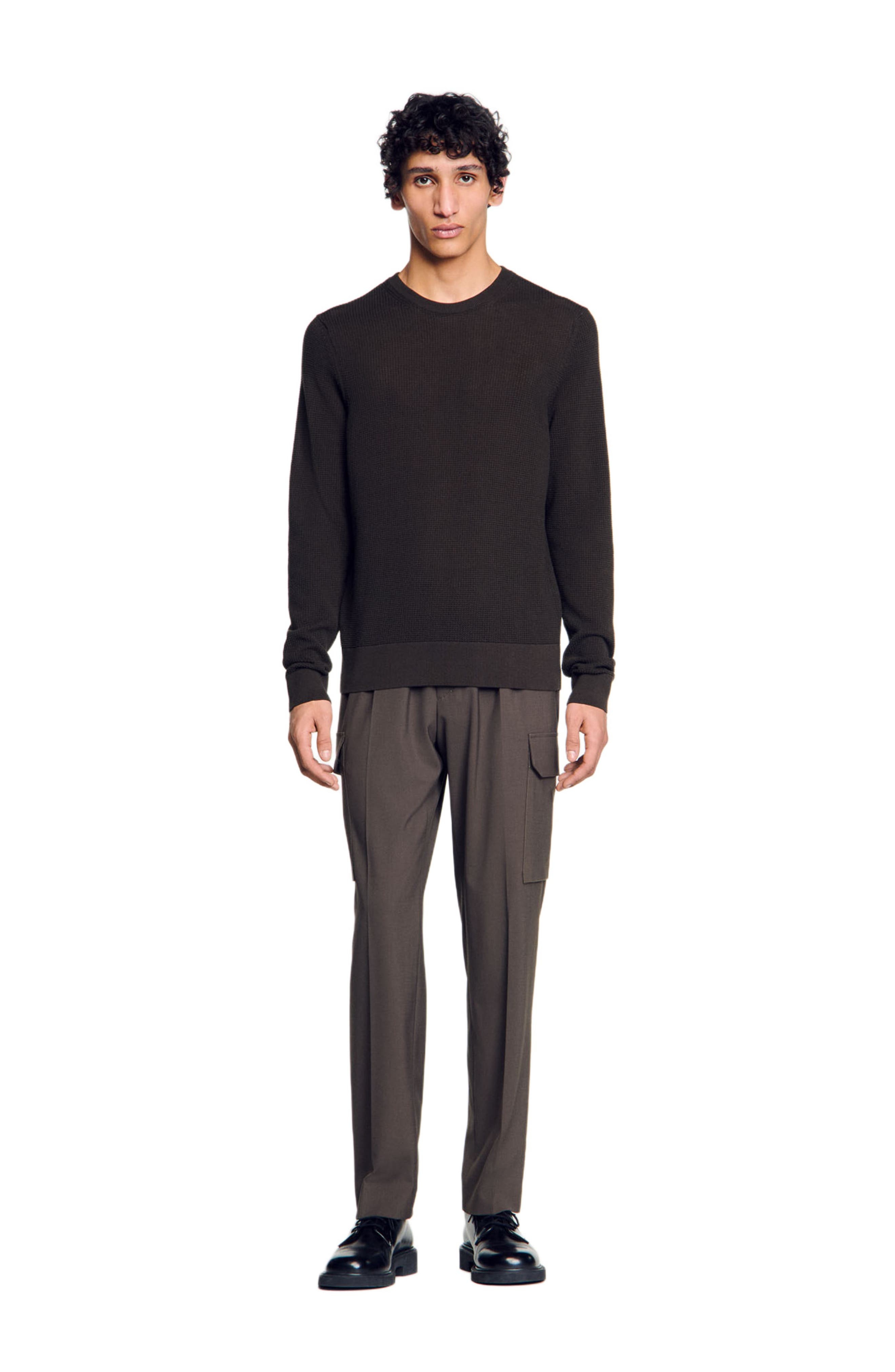 SANDRO Textured knit sweater in Dark Kaki. at Nordstrom - 1