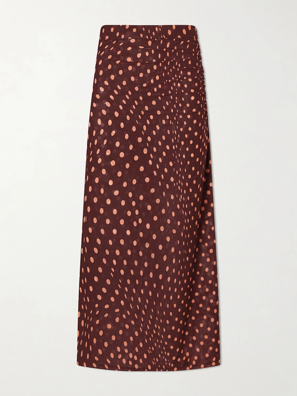 Gathered Polka-dot Mesh Midi Skirt - 1