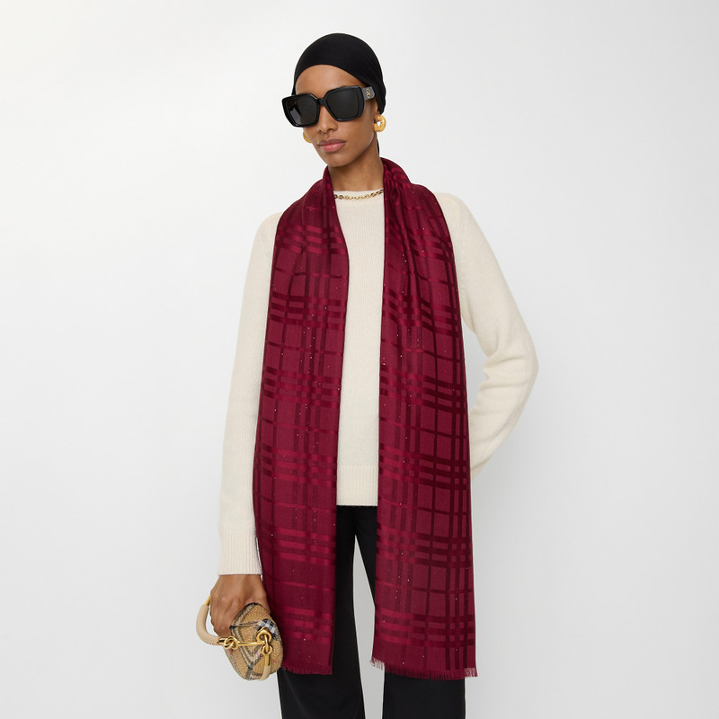 Wide Check Silk Wool Cashmere Scarf 3
