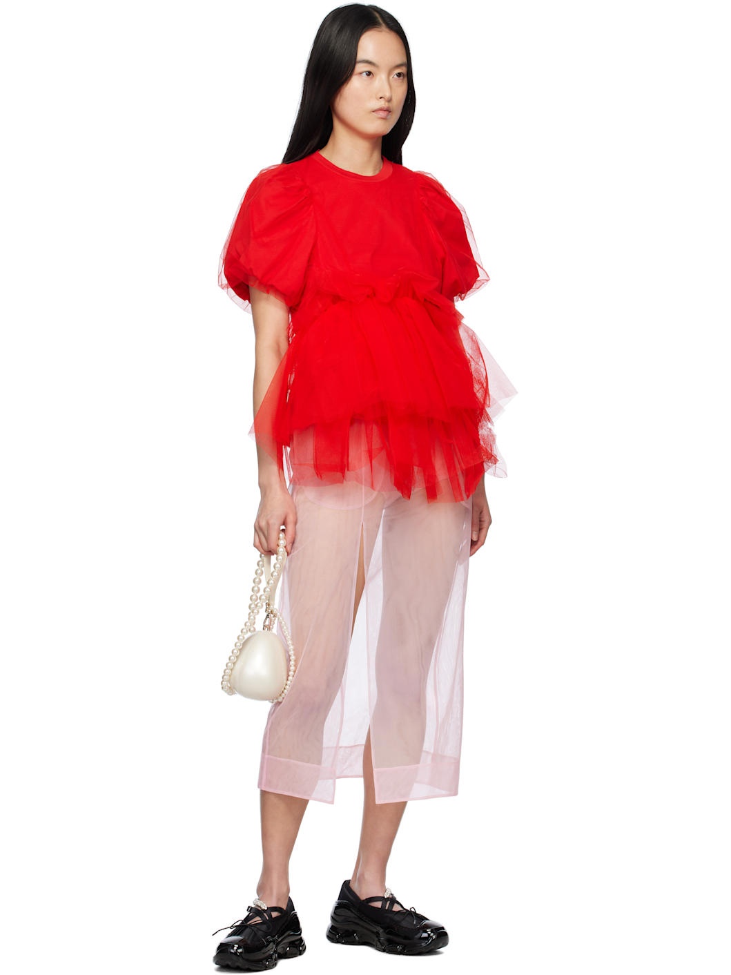 Pink Sheer Slit Pencil Midi Skirt - 4