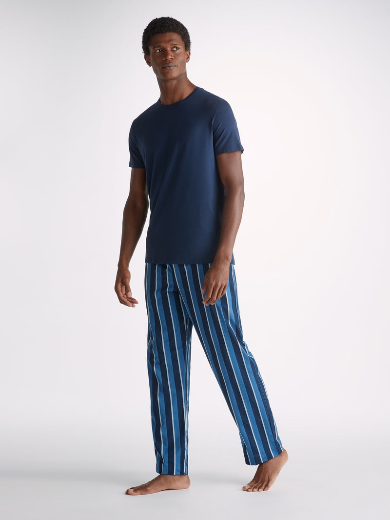 Derek Rose Men's Lounge Trousers Royal 220 Cotton Blue outlook