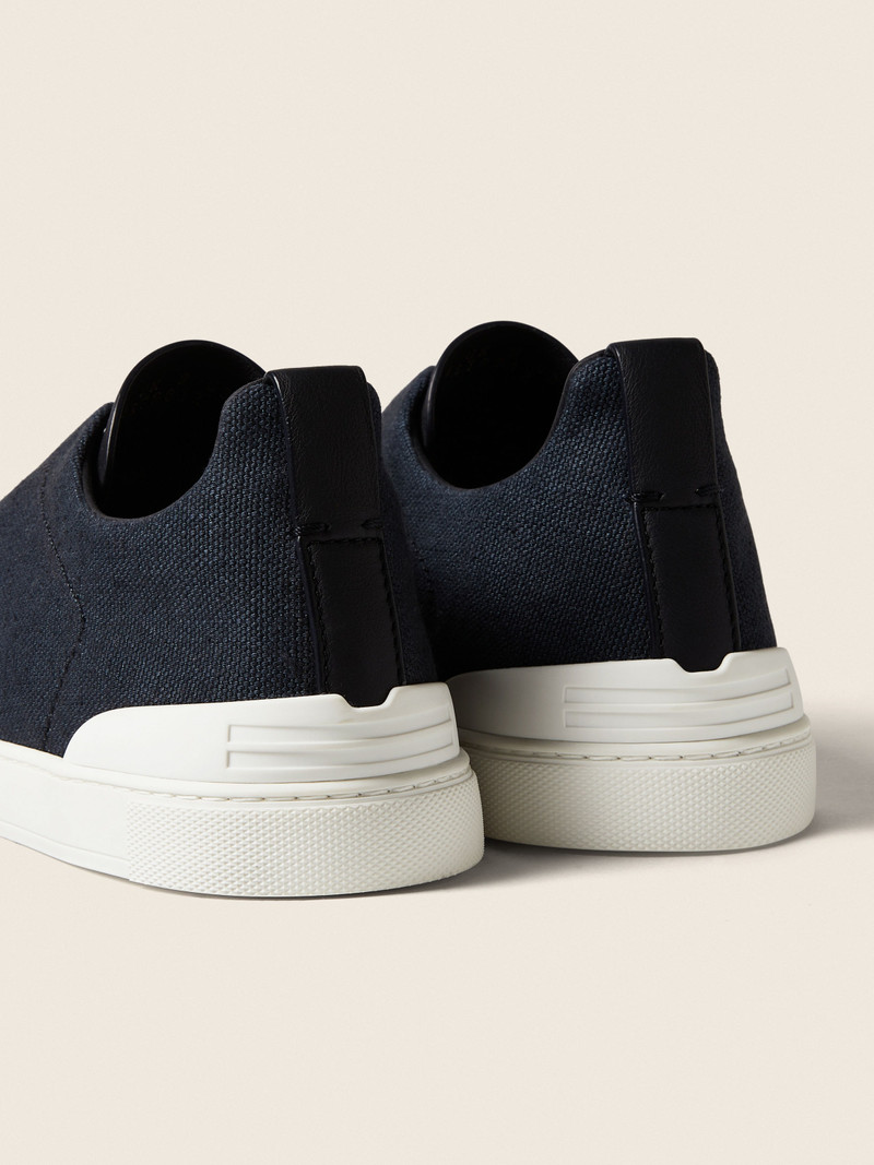 ZEGNA NAVY BLUE COTTON LINEN AND LEATHER TRIPLE STITCH™ SNEAKERS outlook