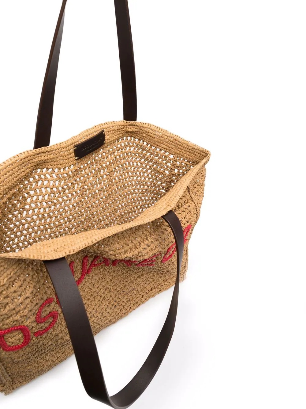 logo-embroidered raffia tote bag - 5