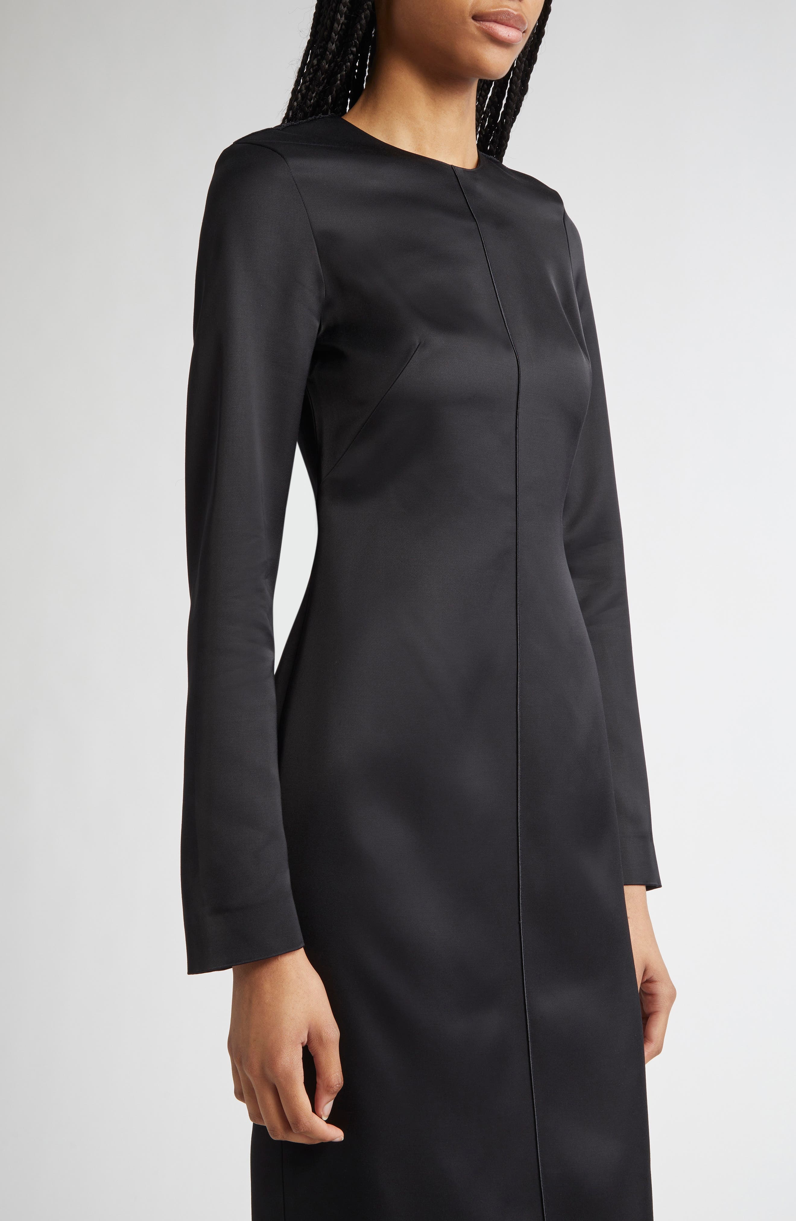 TOTEME Lean Long Sleeve Satin Midi Dress in Black at Nordstrom - 4