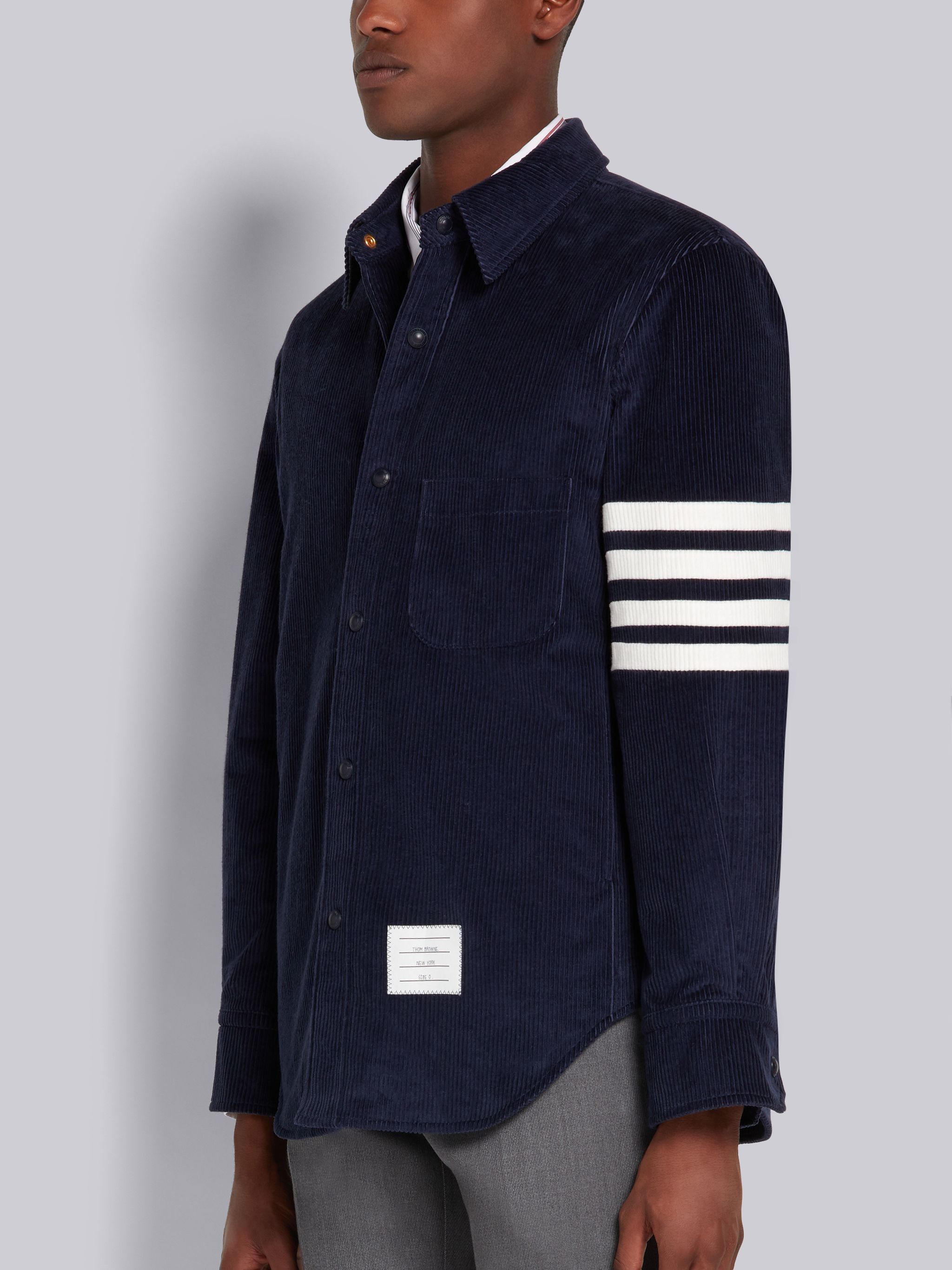 Navy Garment Dyed Corduroy 4-Bar Snap Front Shirt Jacket - 2