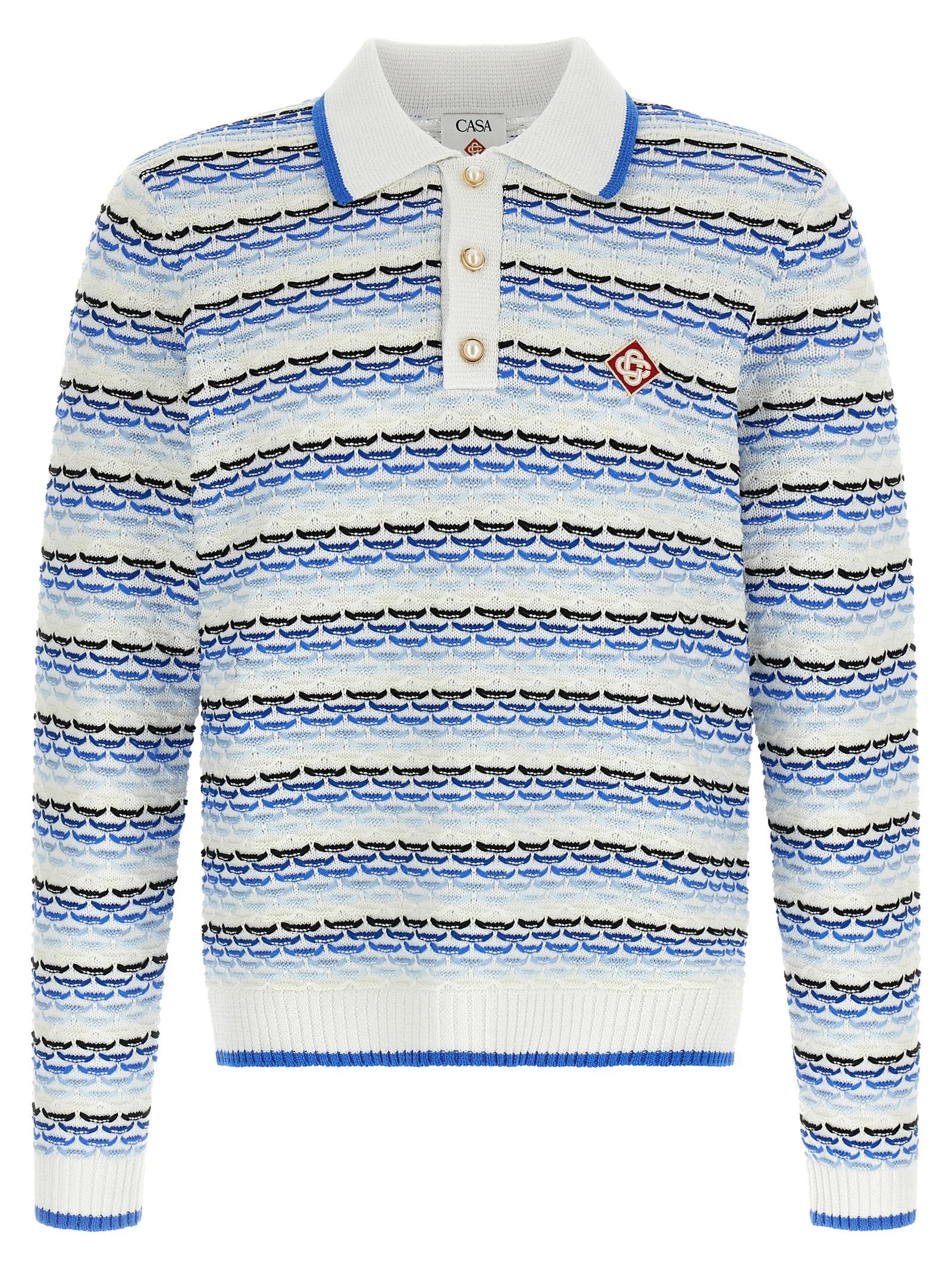Tuck Stitch Long Sleeve Polo Blue - 1