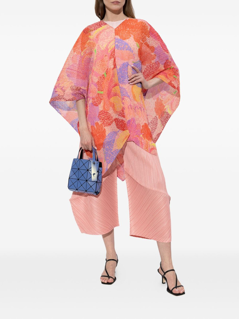 Pleats Please Issey Miyake pleated floral print poncho outlook