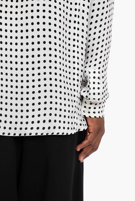 Oversized white cuprammonium rayon shirt with black polka-dots - 9