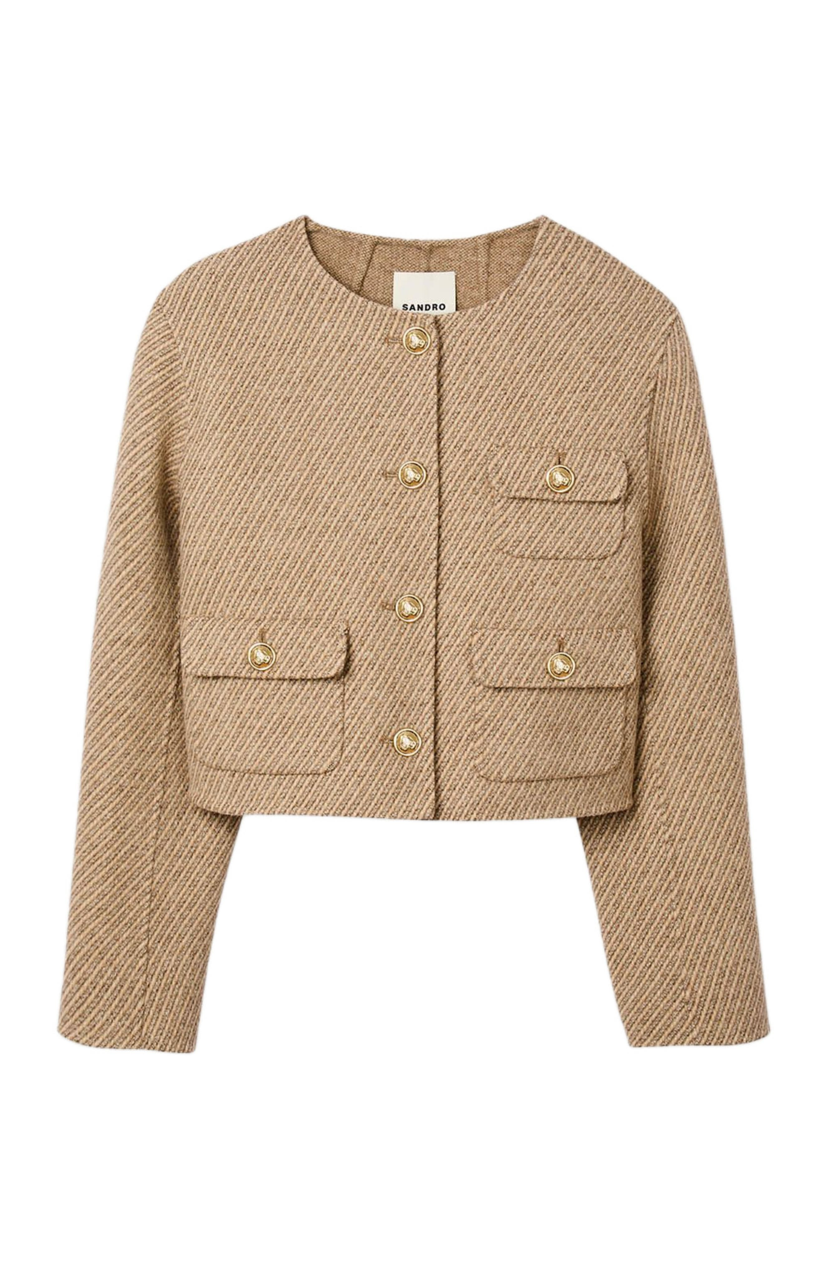 SANDRO Cropped button-down jacket in Beige at Nordstrom - 5