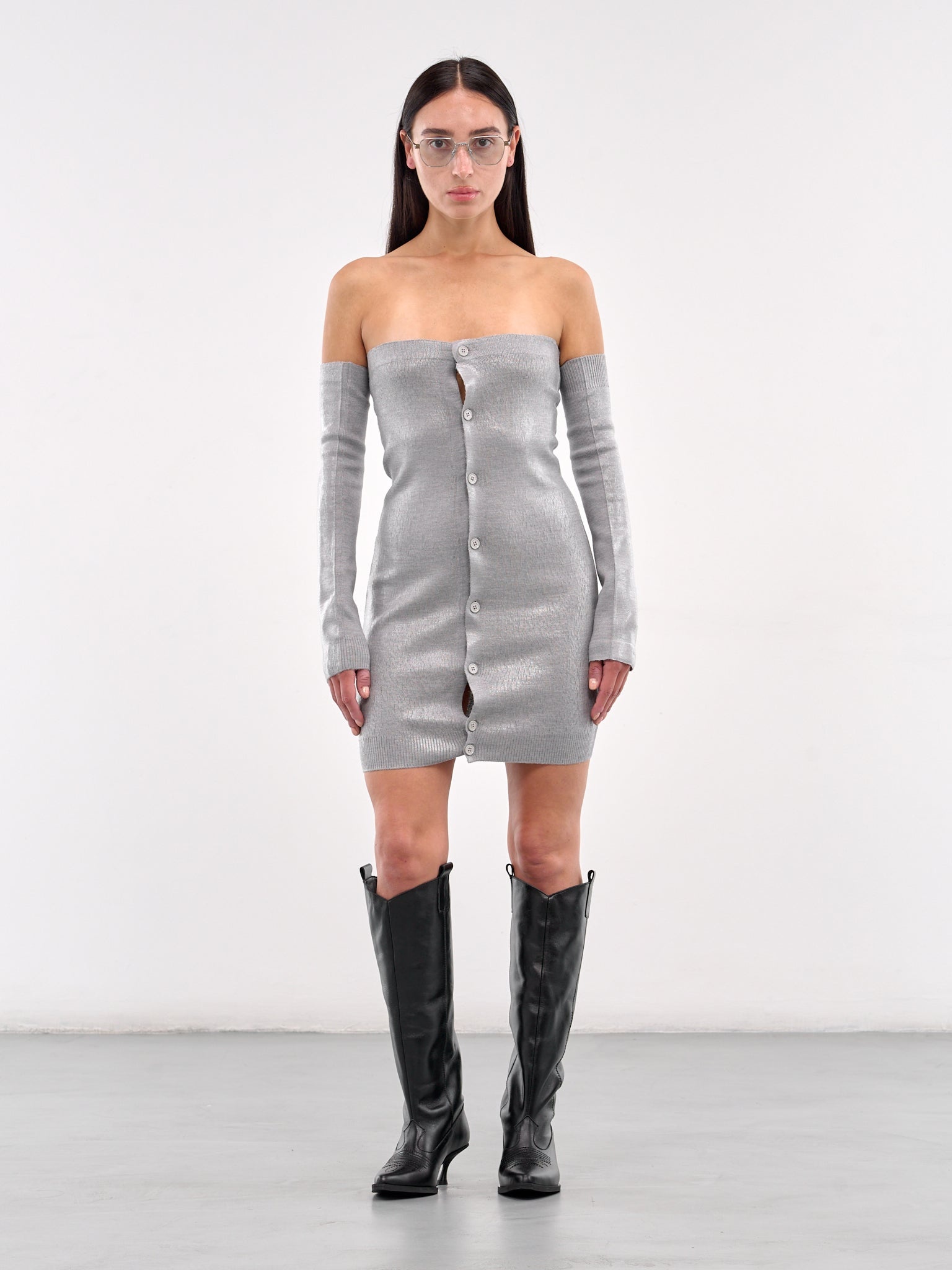 Buttoned Strapless Mini Dress - 6