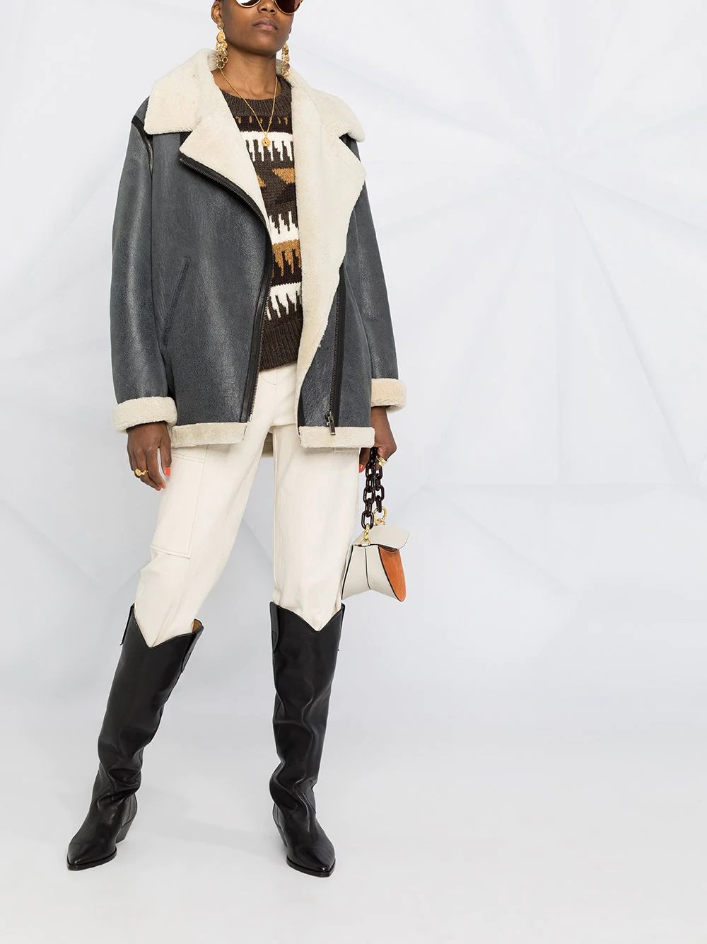 oversized shearling-lined coat - 2