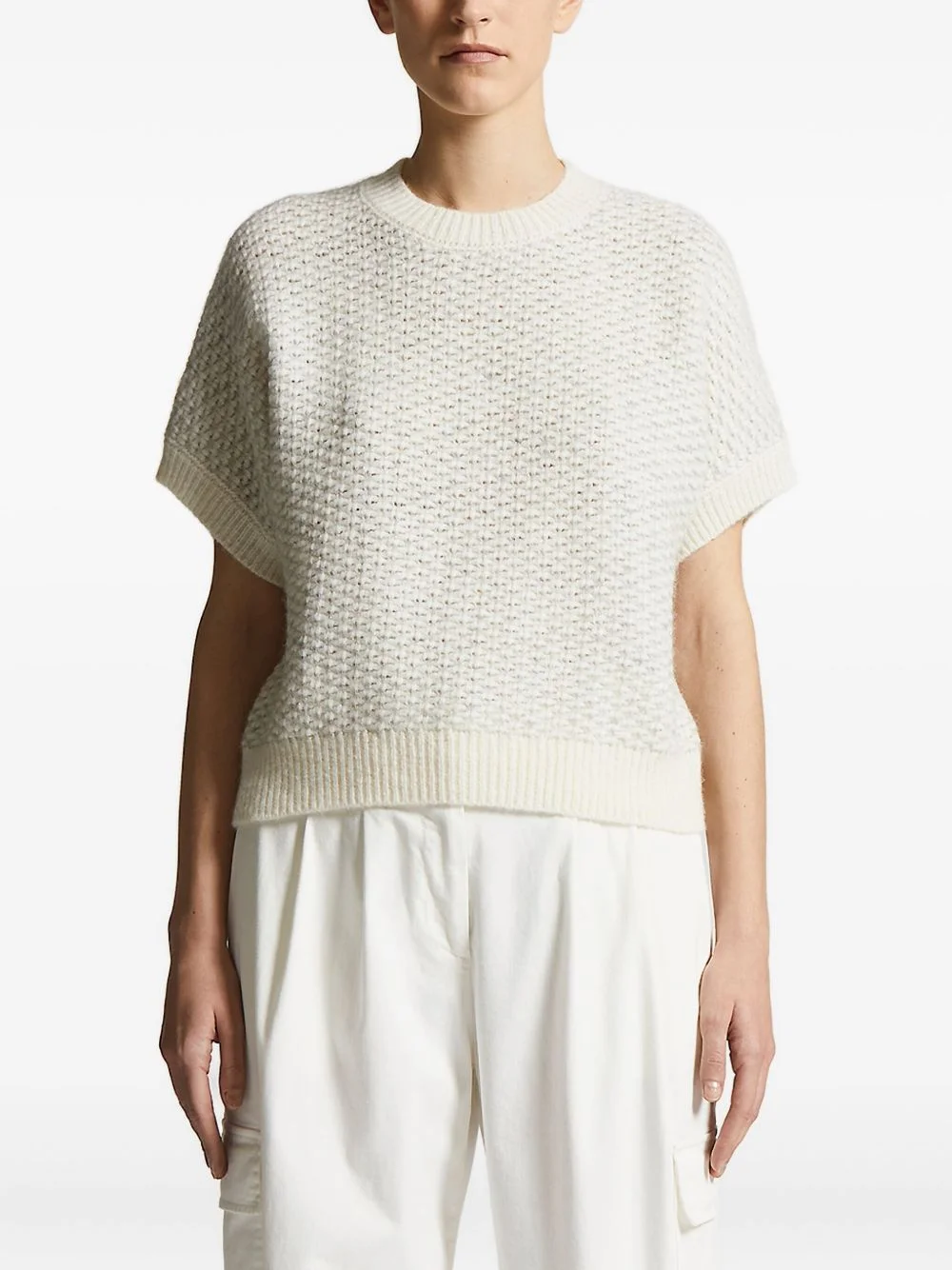 textured short-sleeve knitted top - 1