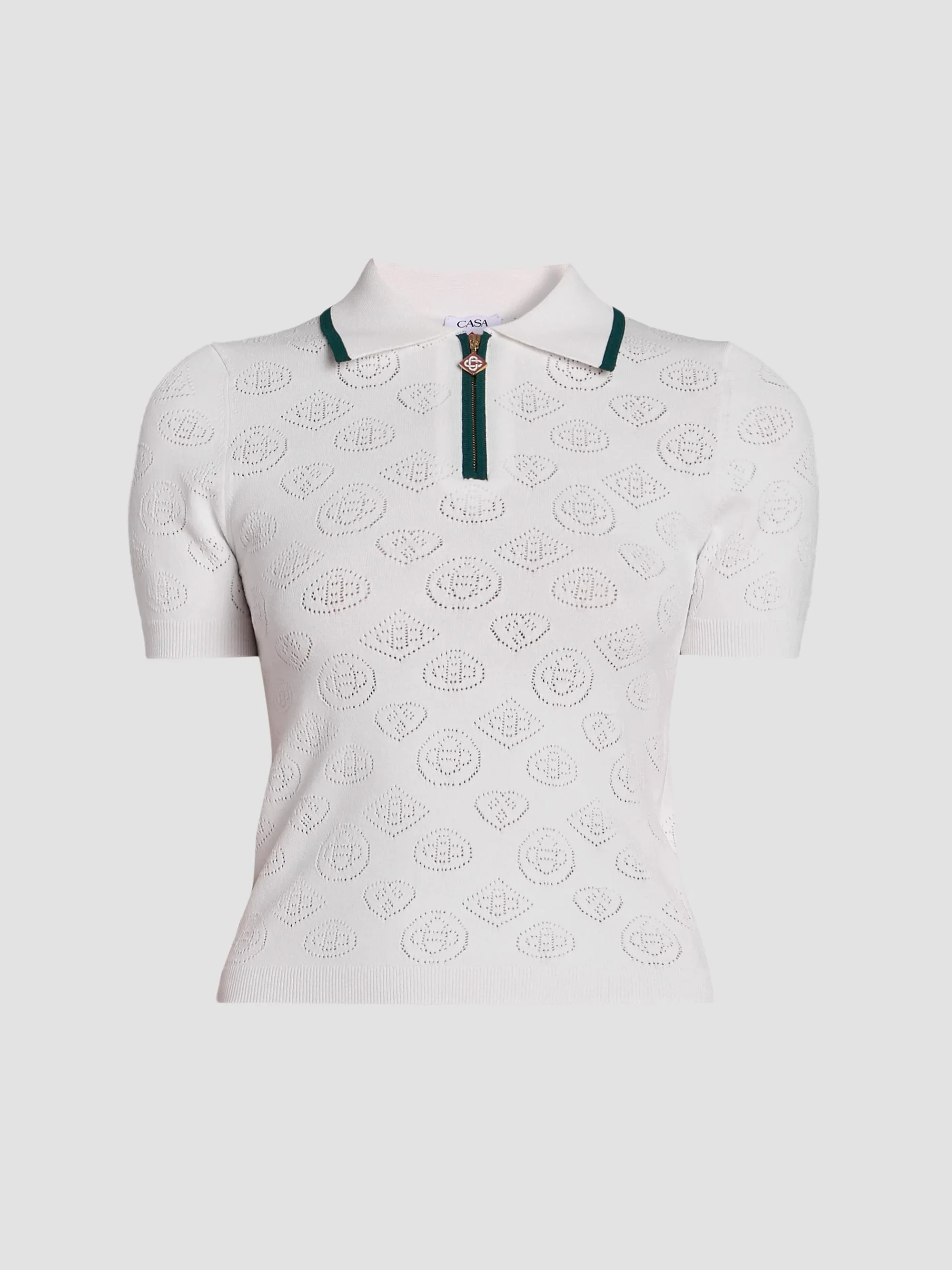 Women's Pointelle Monogram Polo Shirt - Blend White - 1