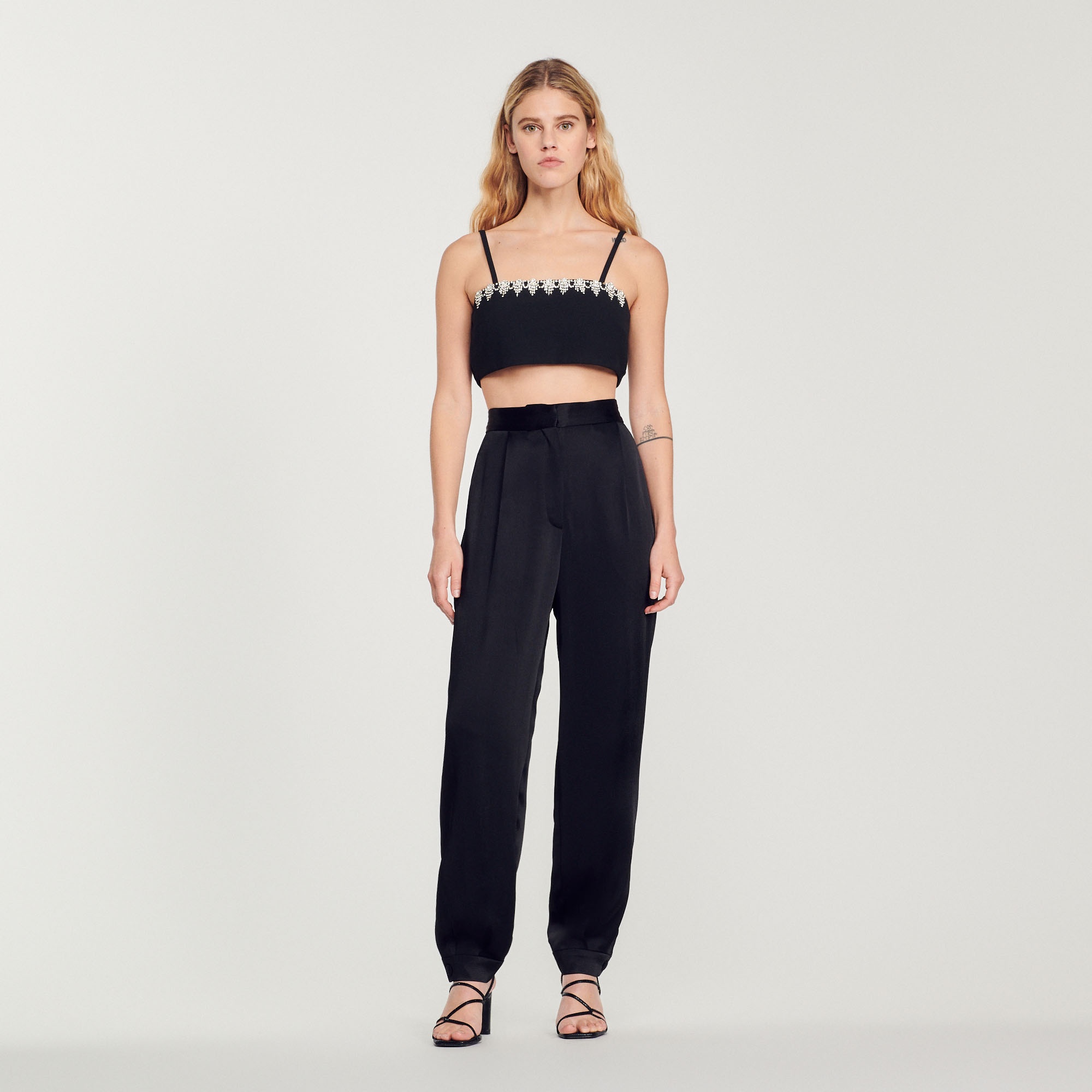 Satin pants with embellished detail - 3