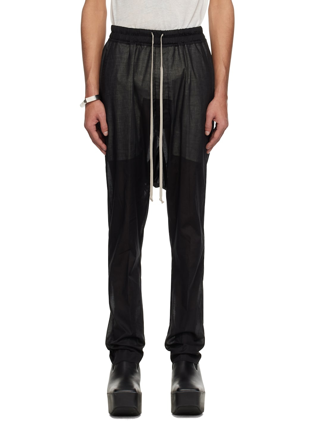 Black Hollywood Drawstring Long Trousers - 1