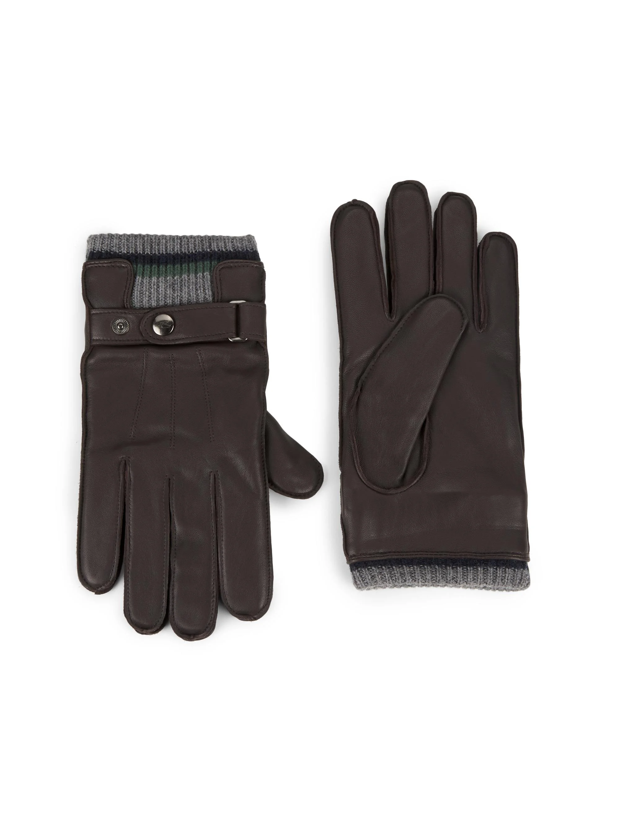 Men's Wrist Strap Leather Gloves - Brown - 1