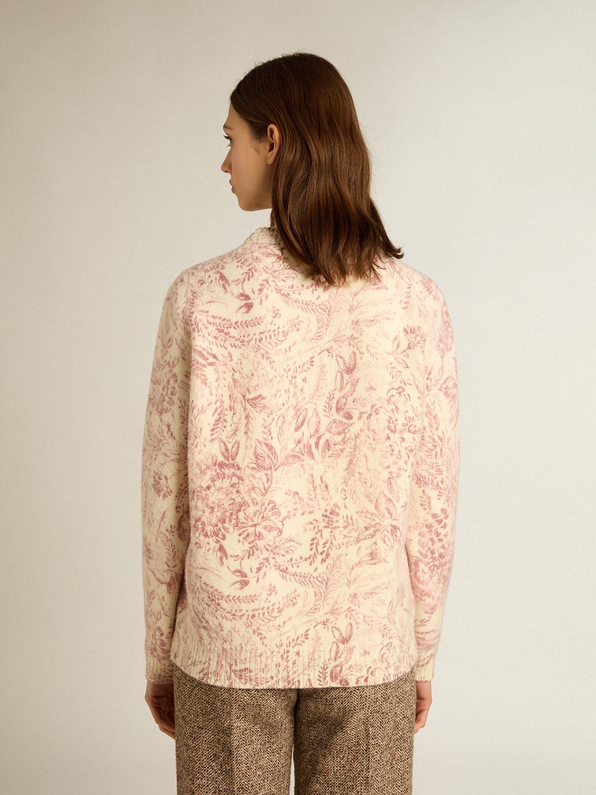 Women’s round-neck sweater in wool with all-over toile de jouy pattern - 4