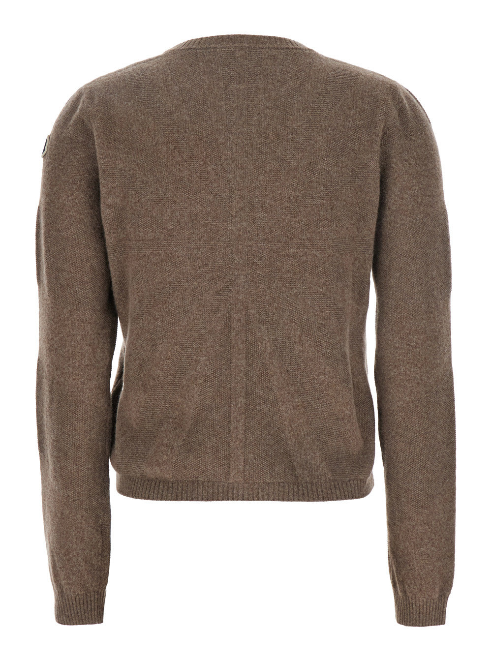 Rick Owens X Moncler Women 'Biker' Brown Crewneck Sweater With Logo Patch On The Sleeve In Wool And  - 2