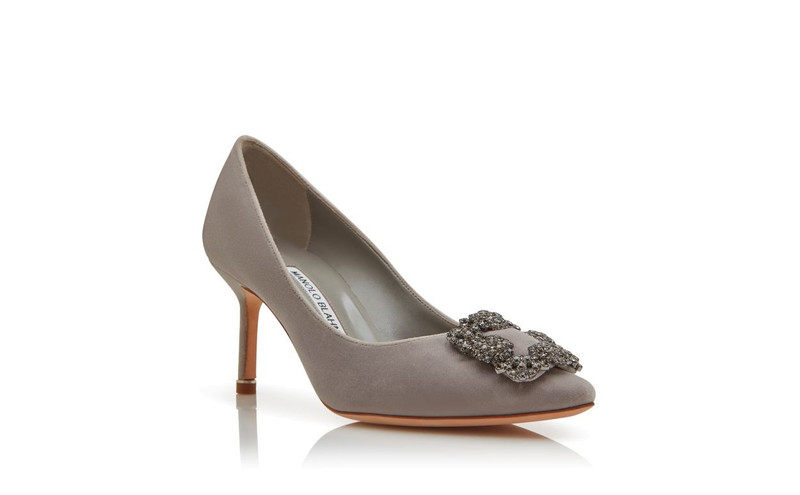 Grey Velvet Jewel Buckled Pumps 1